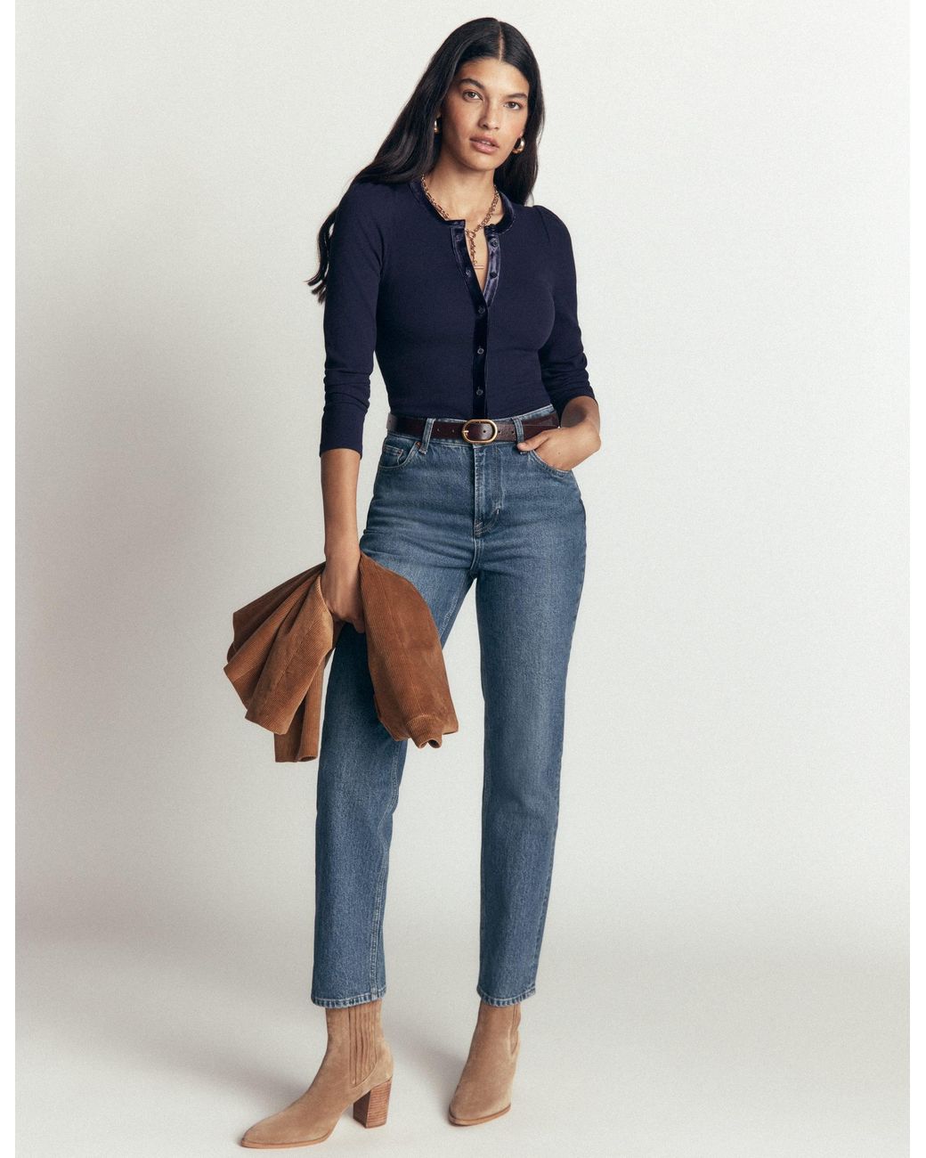 Boden Blue Velvet Trim Ribbed Cardigan