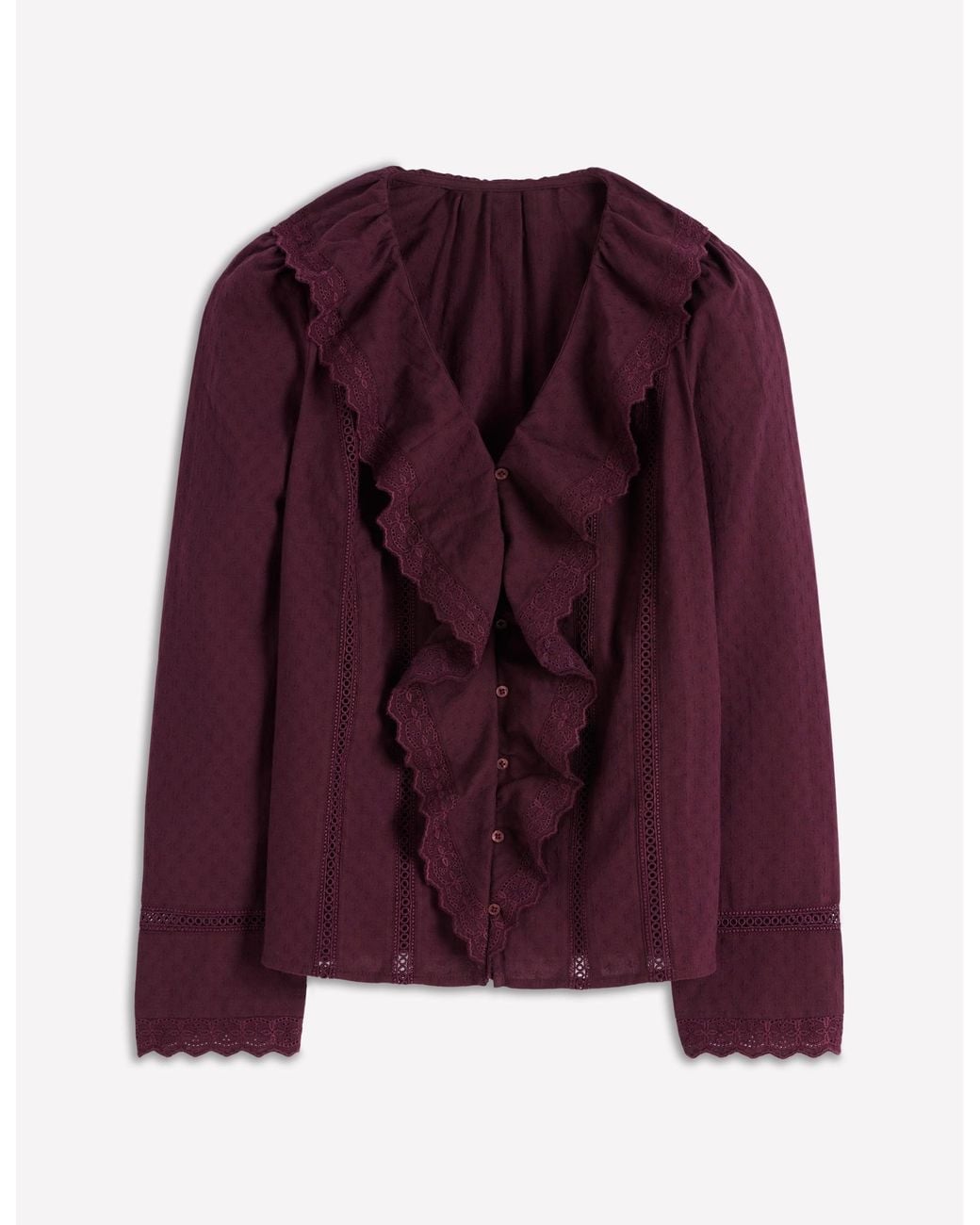 Boden Purple Ruffle Embroidered Blouse