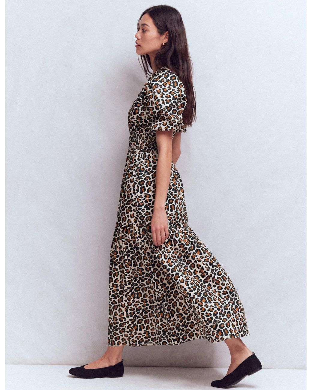 Boden Multicolor Irene Puff Sleeve Dress-Almond Milk, Cheetah Pop