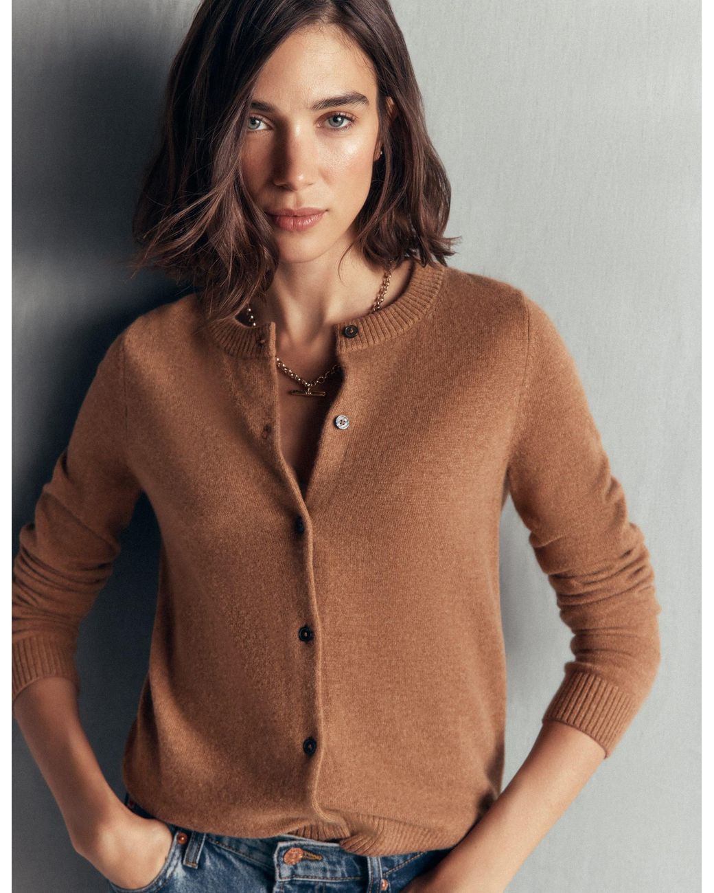 Boden Brown Elsie Cashmere Crew Cardigan