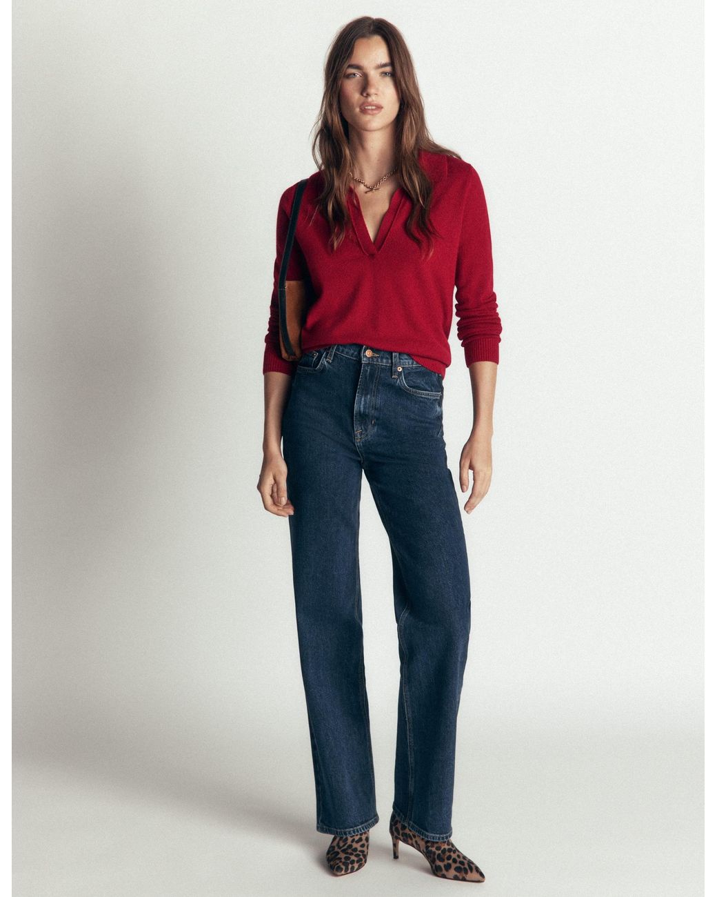 Boden Red Elsie Cashmere Henley Sweater