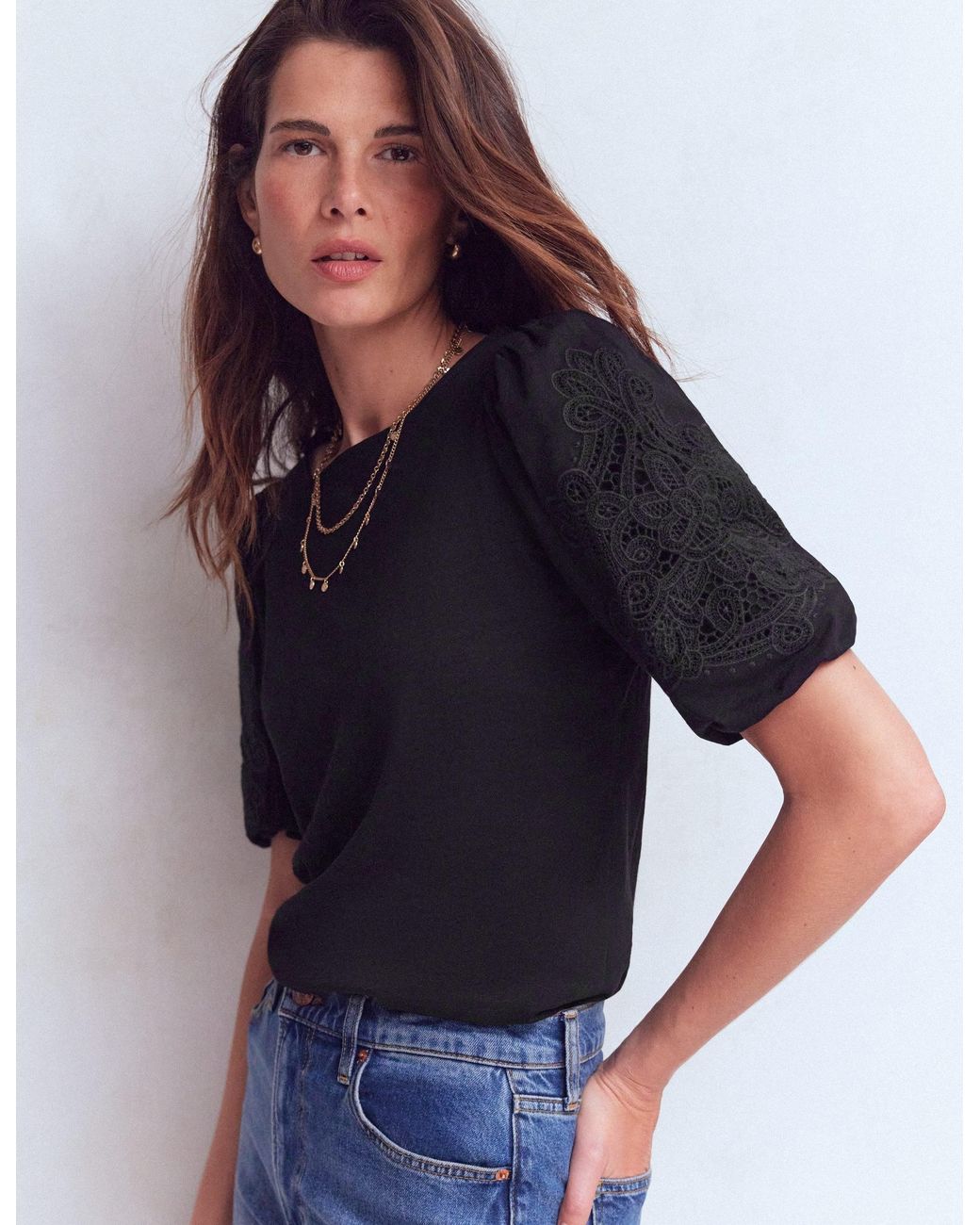 Boden Blue Cutwork Detail Jersey Top