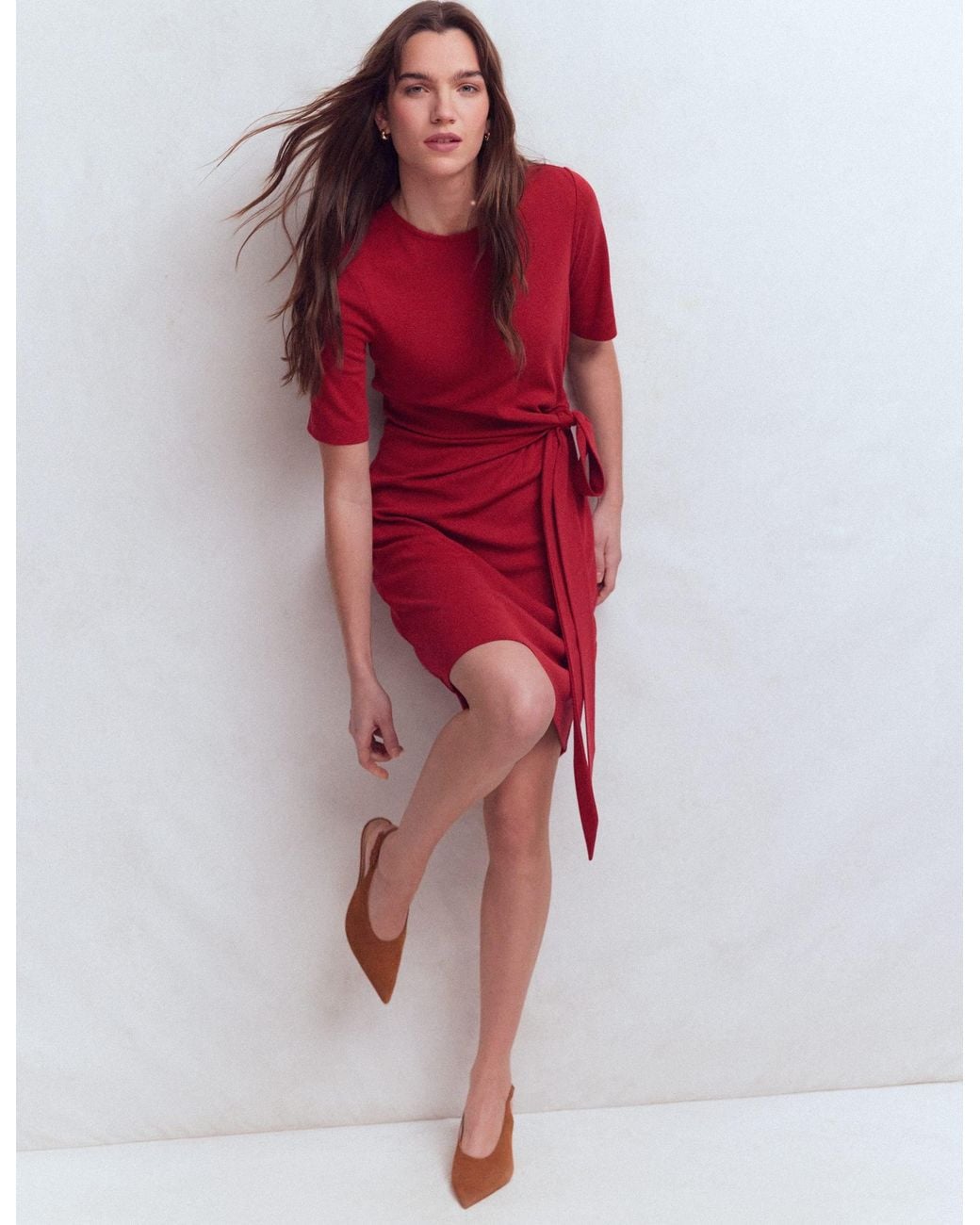Boden Red Zinnia Tie Jersey Short Dress