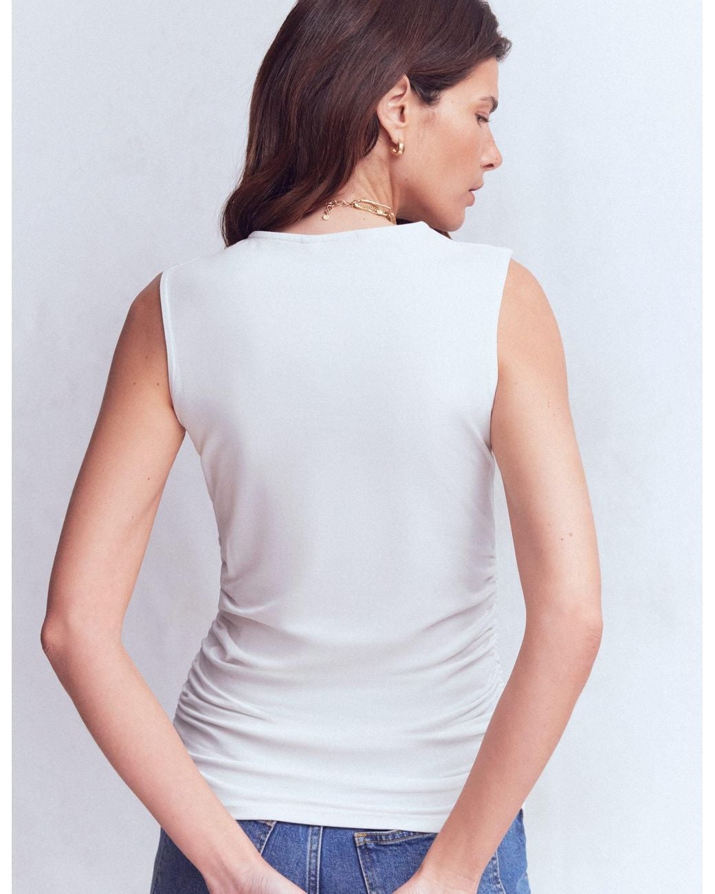 Boden White Tia Sleeveless Ruch Jersey Top