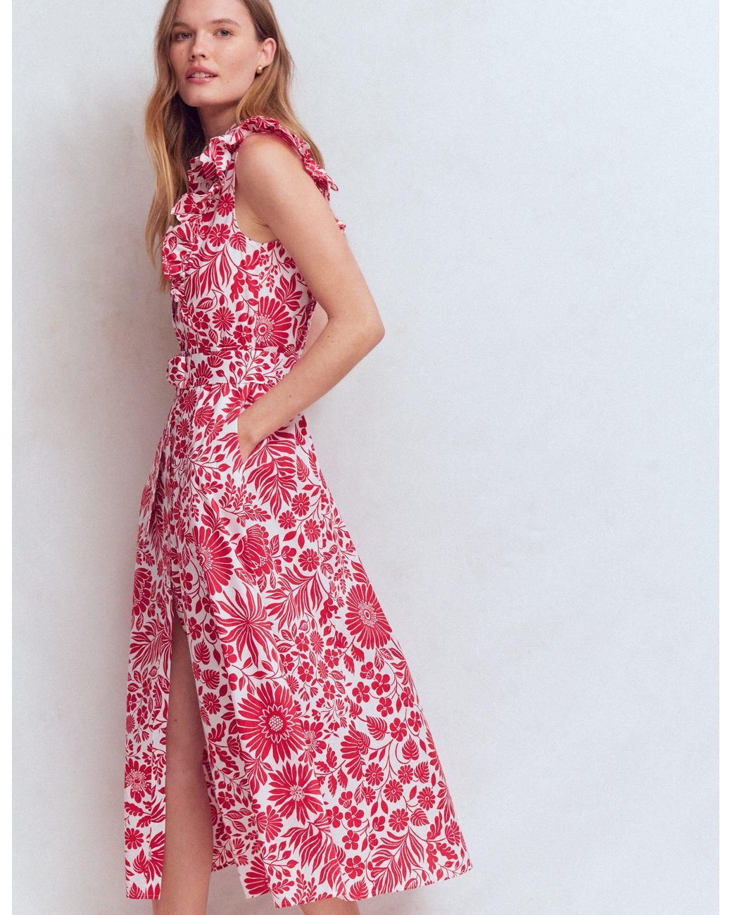 Boden Pink Ruffle Bodice Shirt Dress