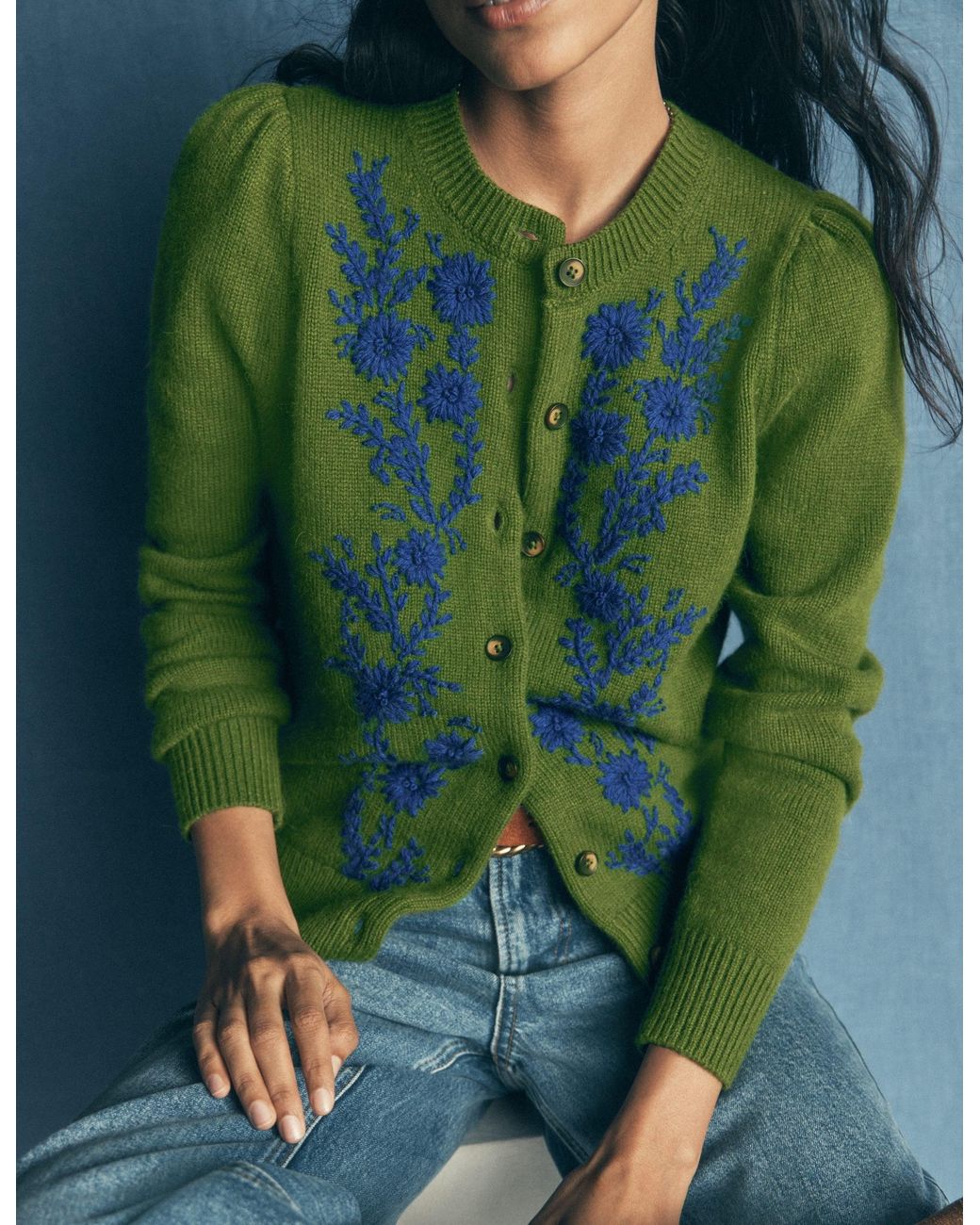 Boden Green Embroidered Knitted Cardigan