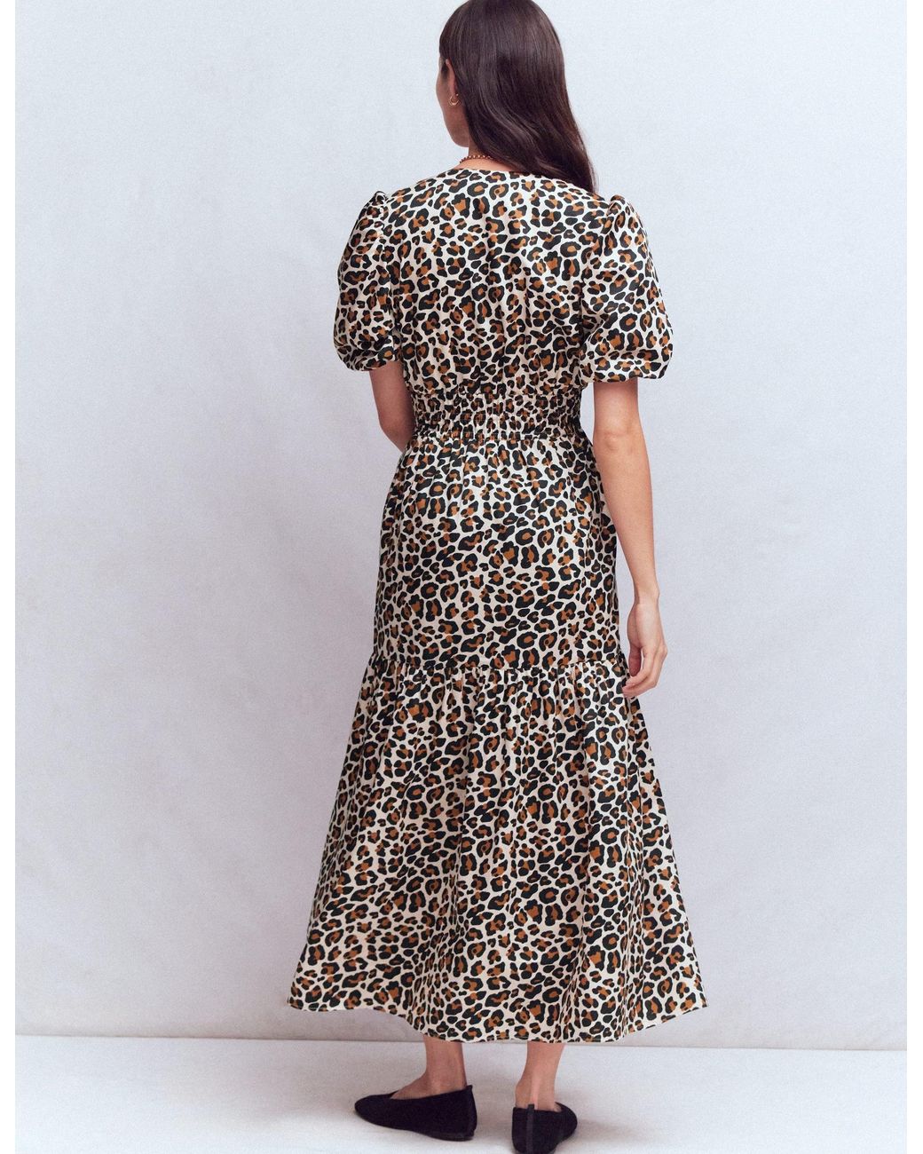 Boden Multicolor Irene Puff Sleeve Dress-Almond Milk, Cheetah Pop