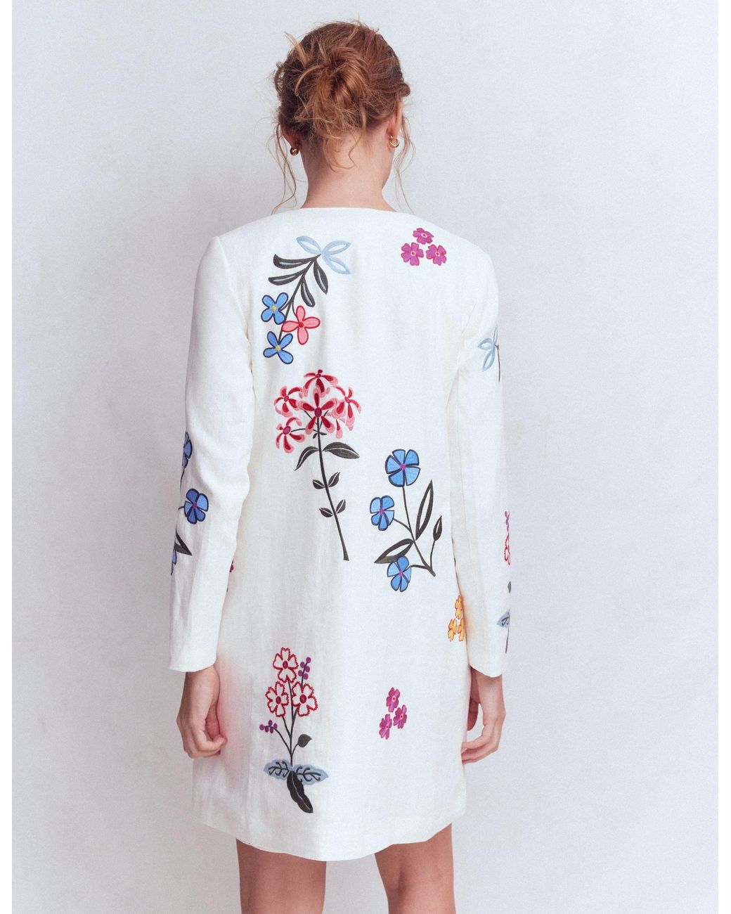 Boden White Embroidered Linen Coat