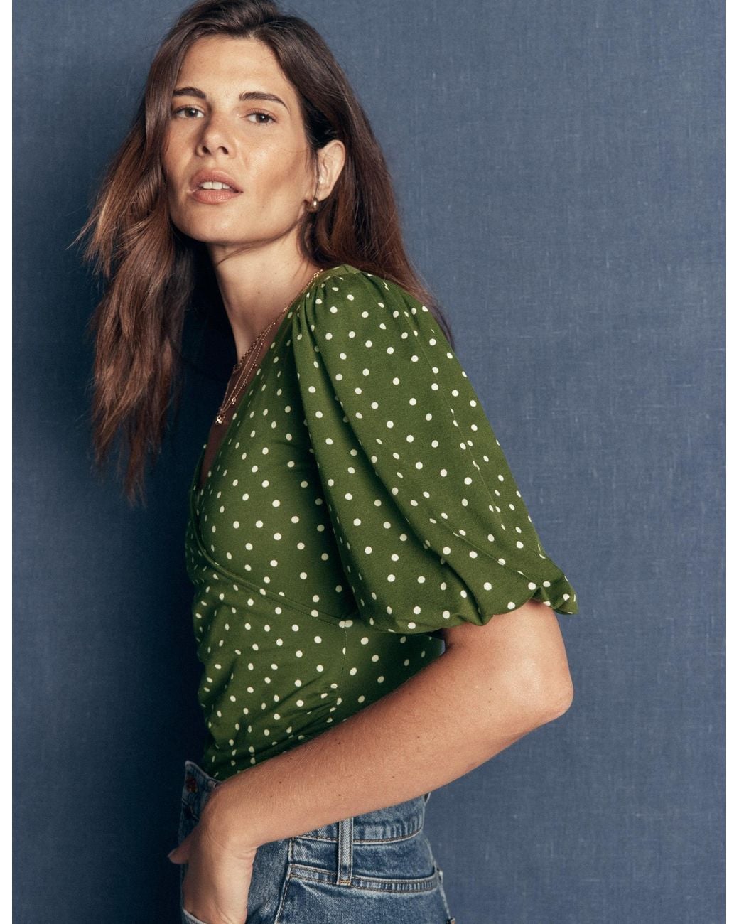 Boden Green Tia Ruched Wrap Top