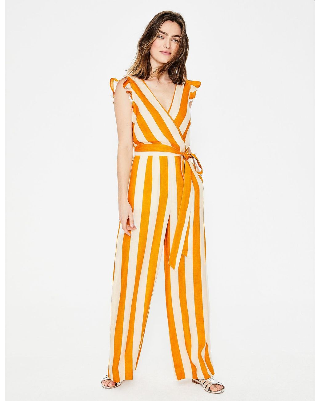 Boden Linen Mila Jumpsuit Ochre, Ivory Stripe in Yellow - Lyst