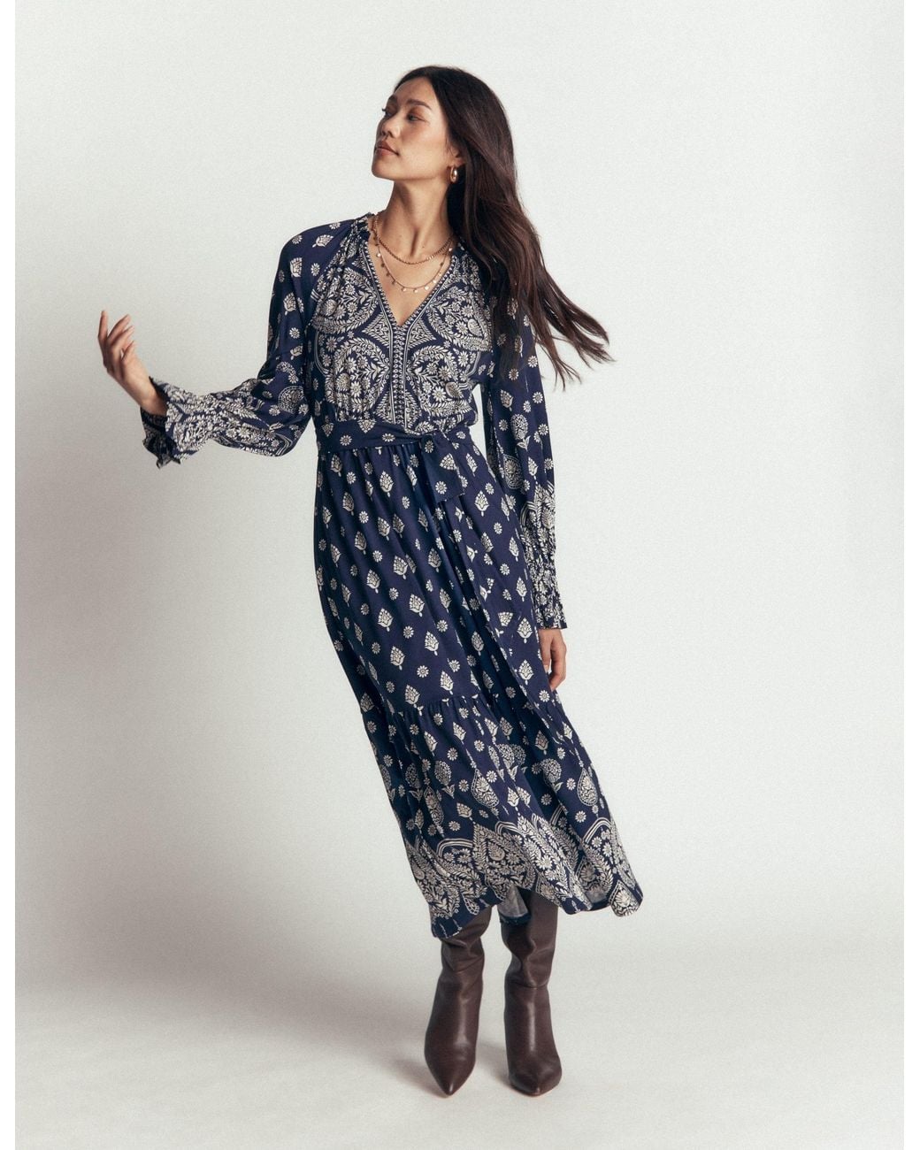 Boden Blue Blouson Tiered Jersey Dress