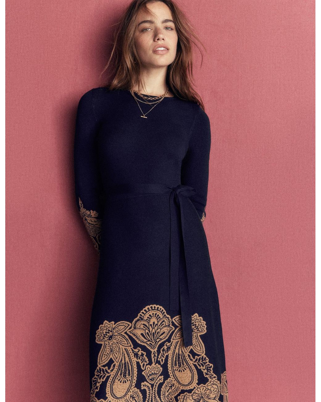 Boden Blue Crew Midi Jacquard Dress