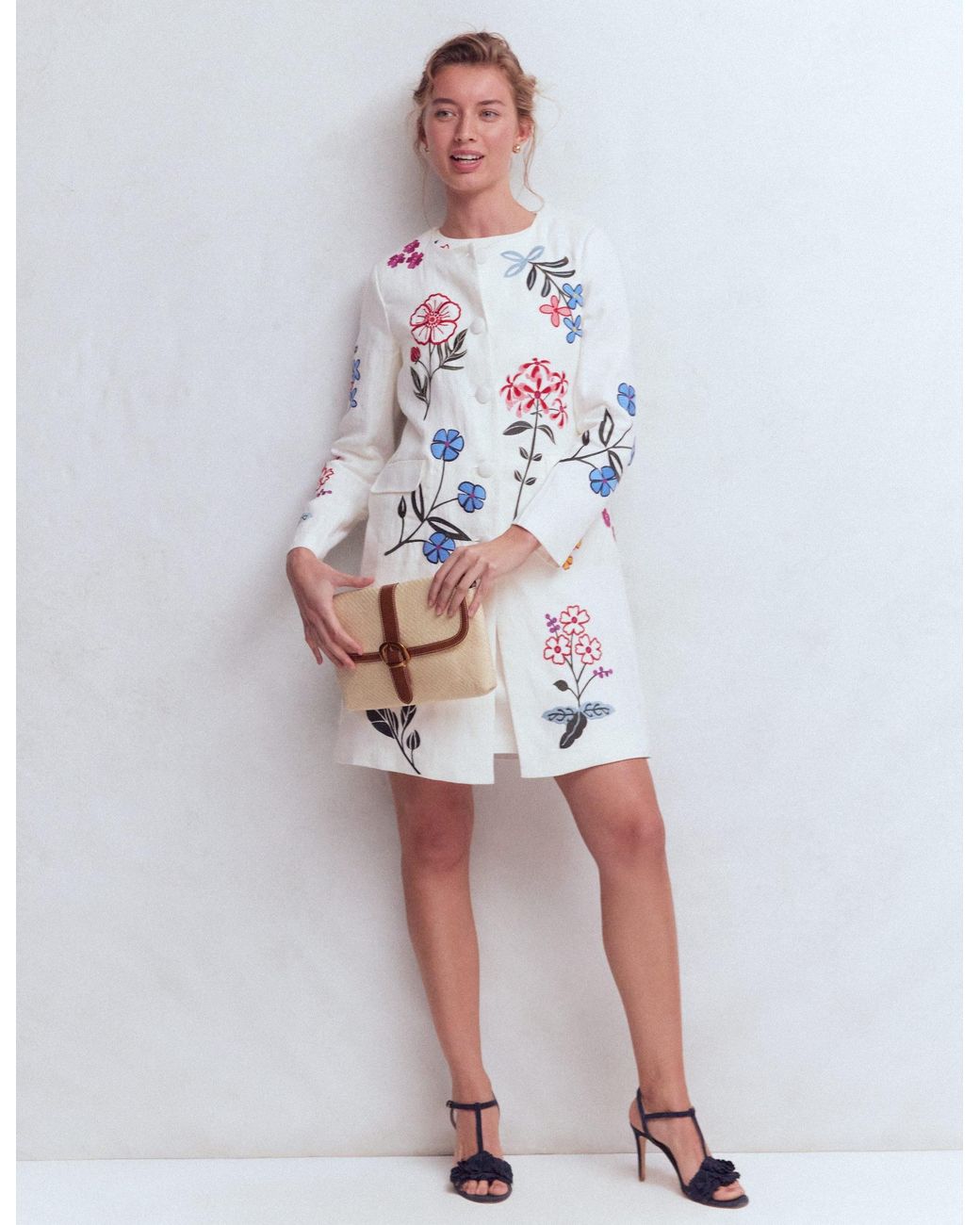 Boden White Embroidered Linen Coat