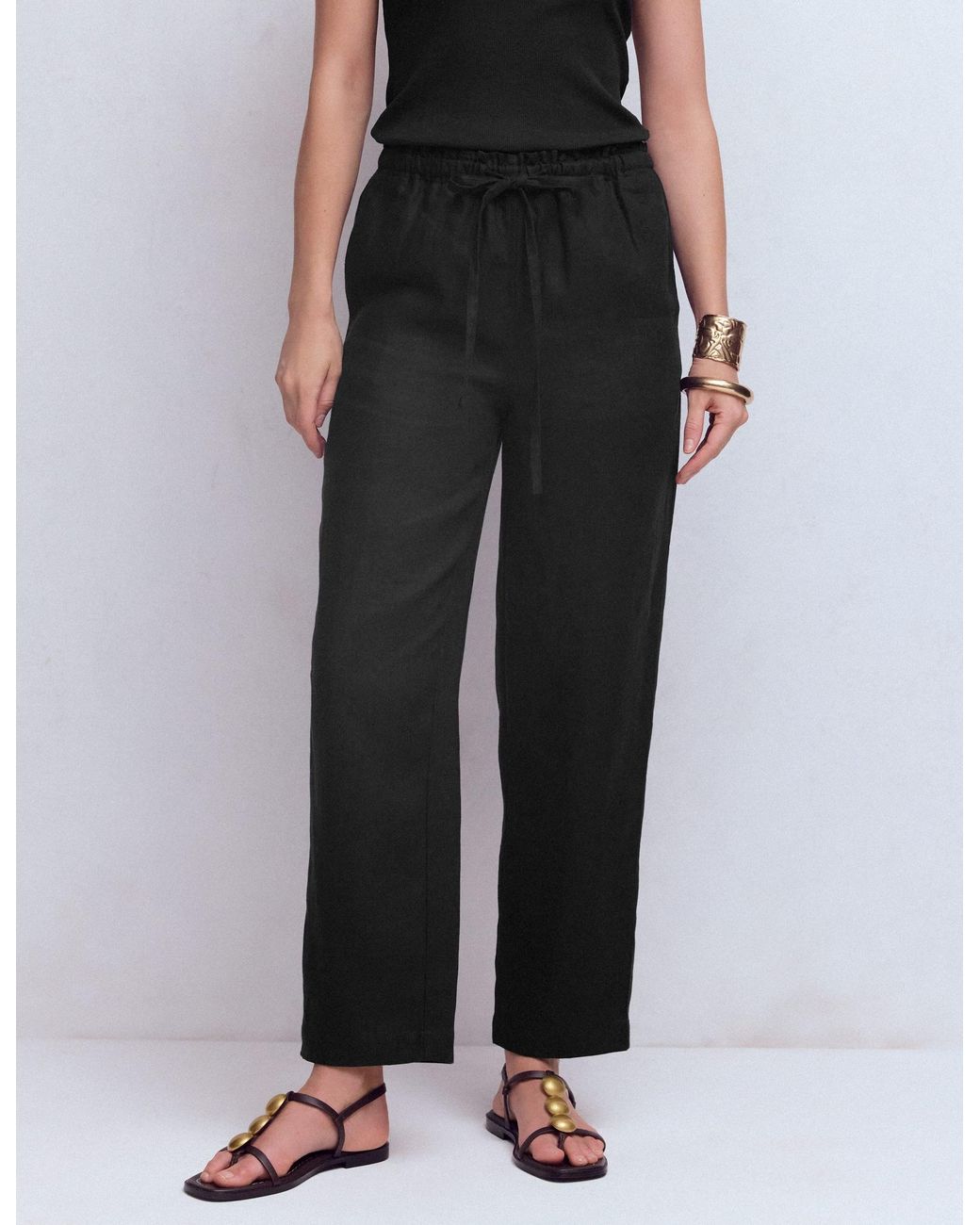 Boden Black Islington Linen Crop Trousers