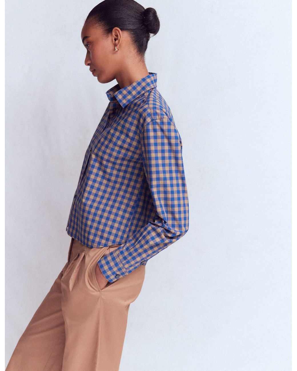 Boden Blue Sienna Cropped Cotton Shirt