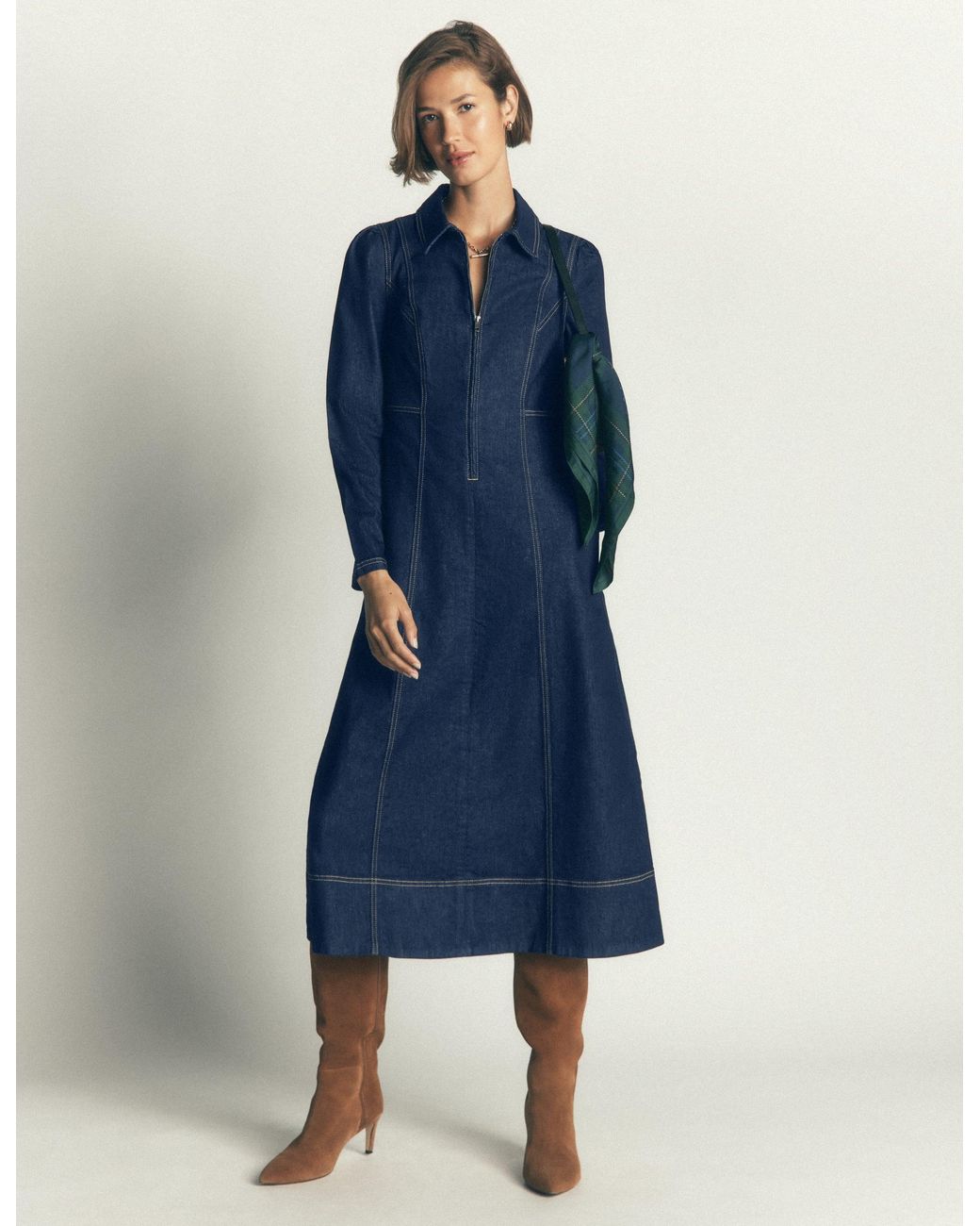 Boden Blue Una Collared Denim Midi Dress
