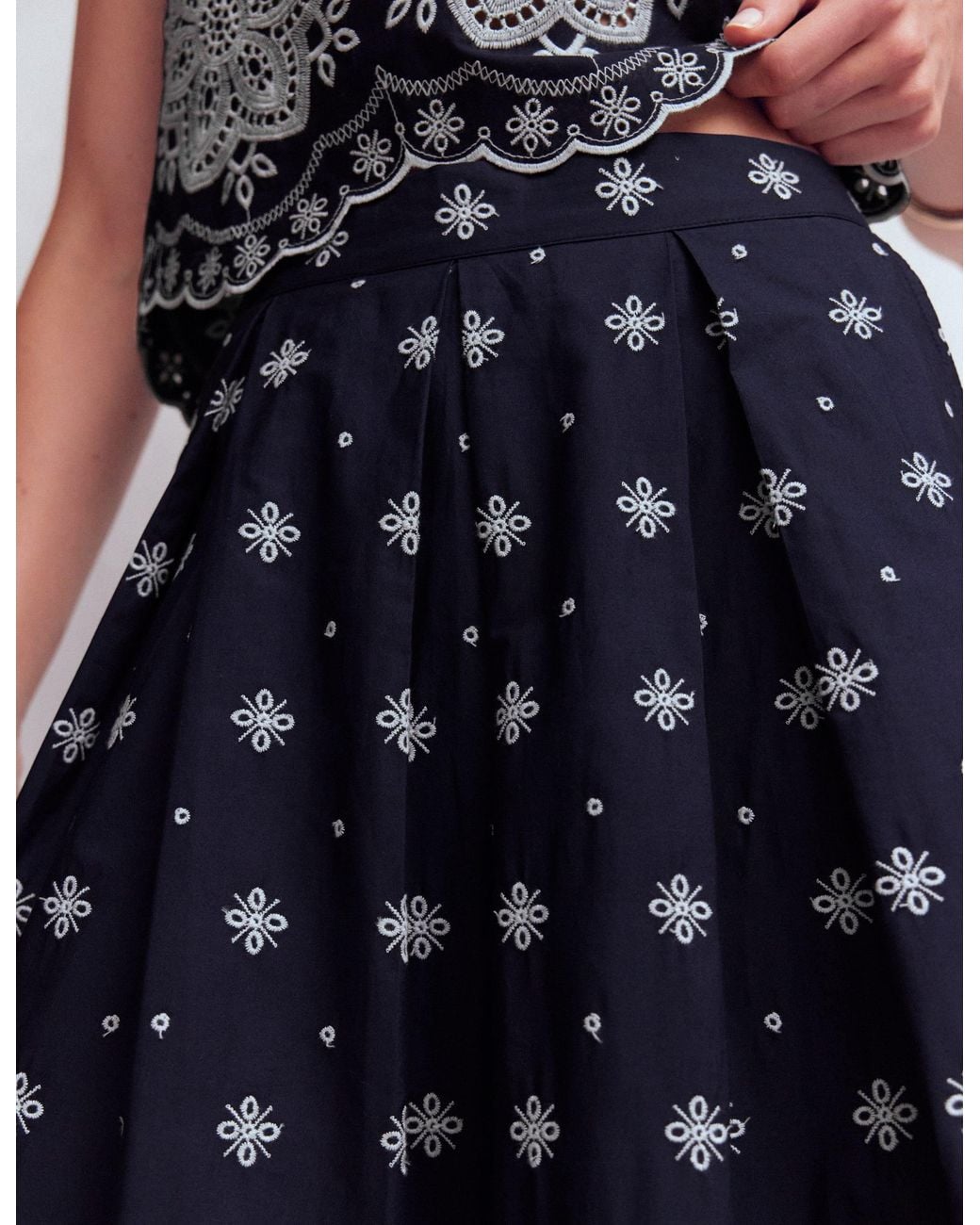 Boden Blue Verity Broderie Poplin Skirt