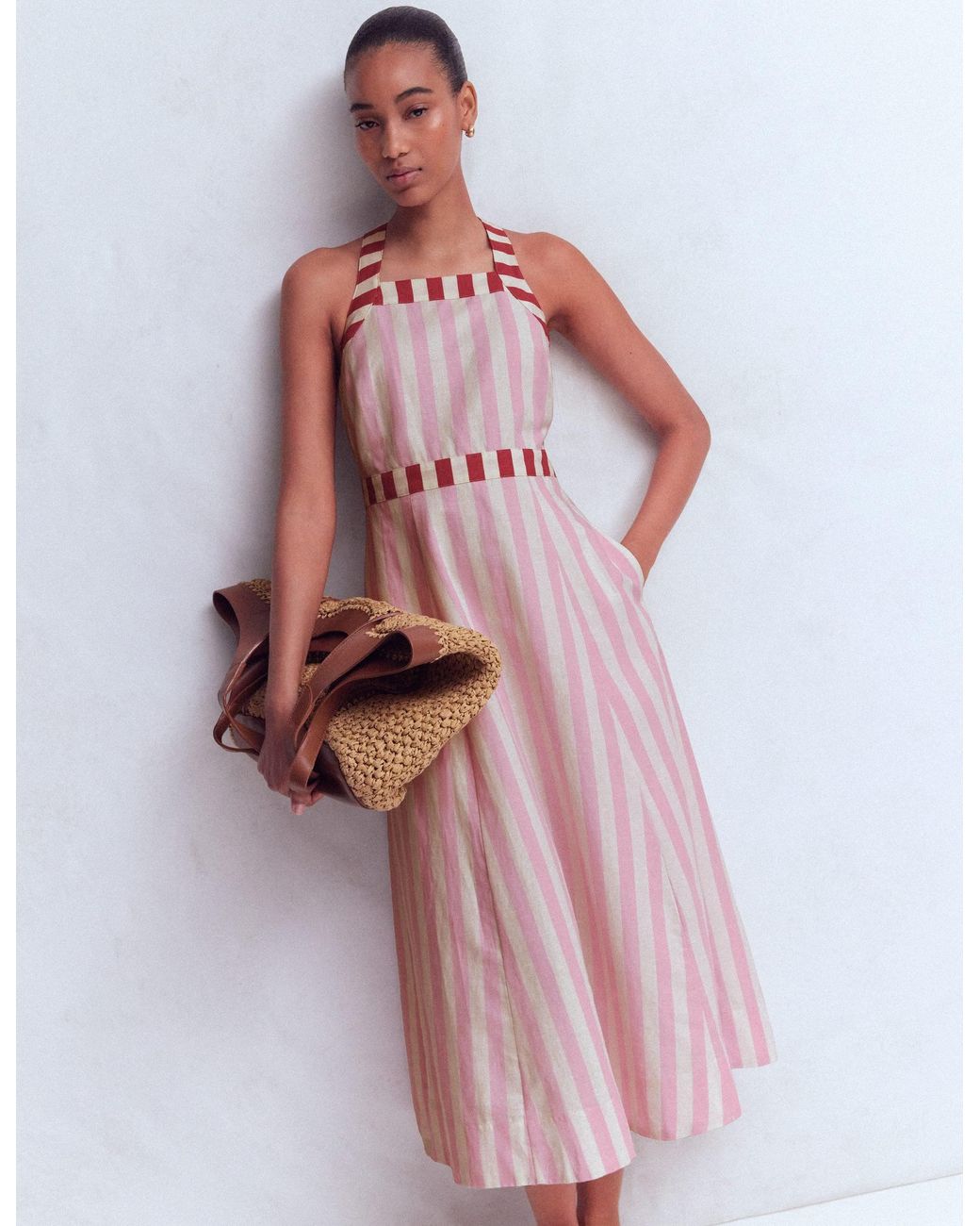 Boden Pink Cross-Back Linen Blend Dress