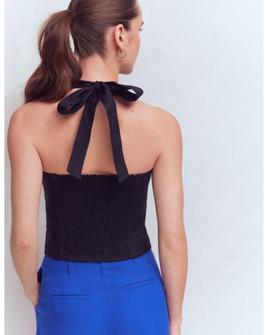 Boden Blue Halterneck Linen Top