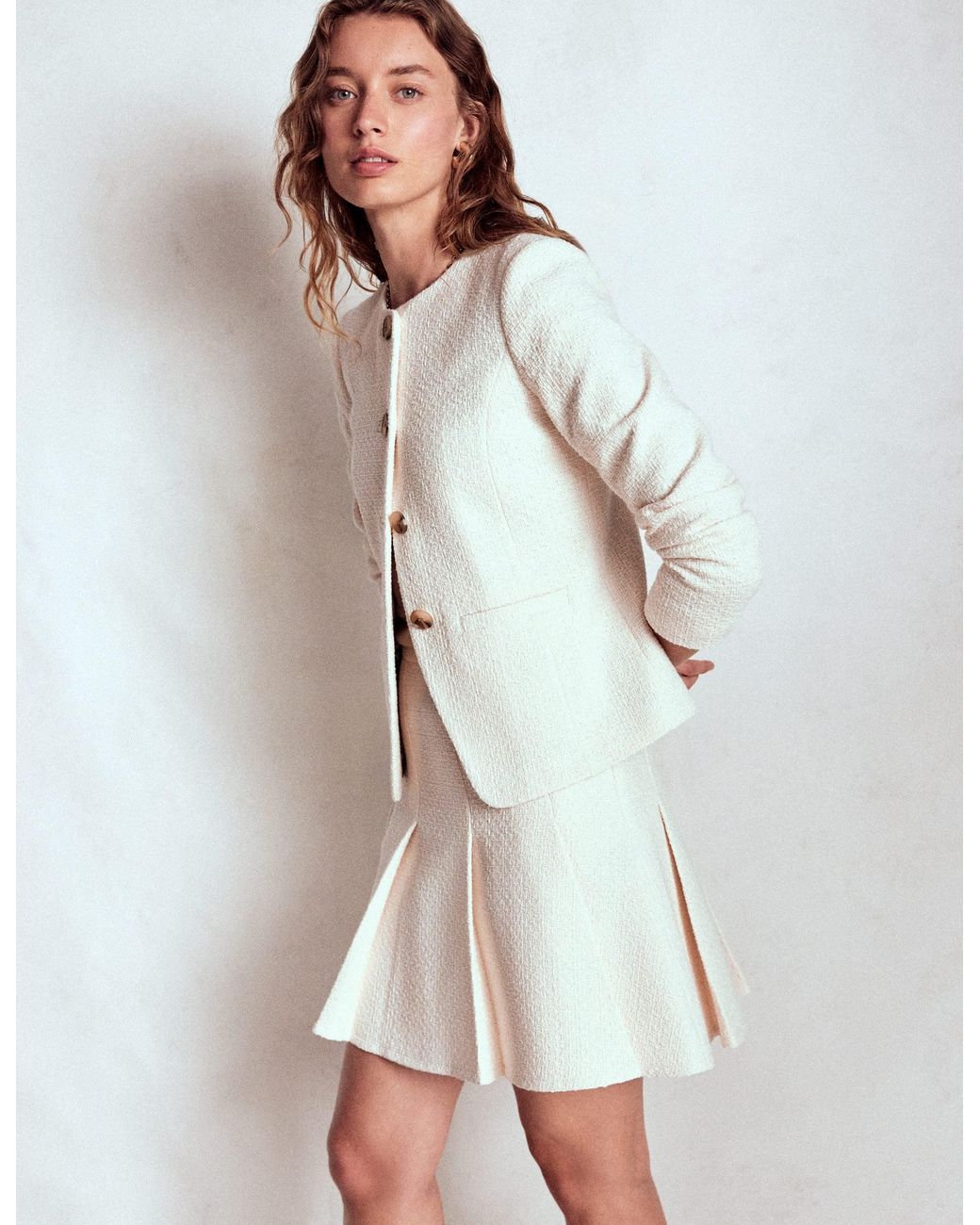 Boden White Flippy Textured Skirt