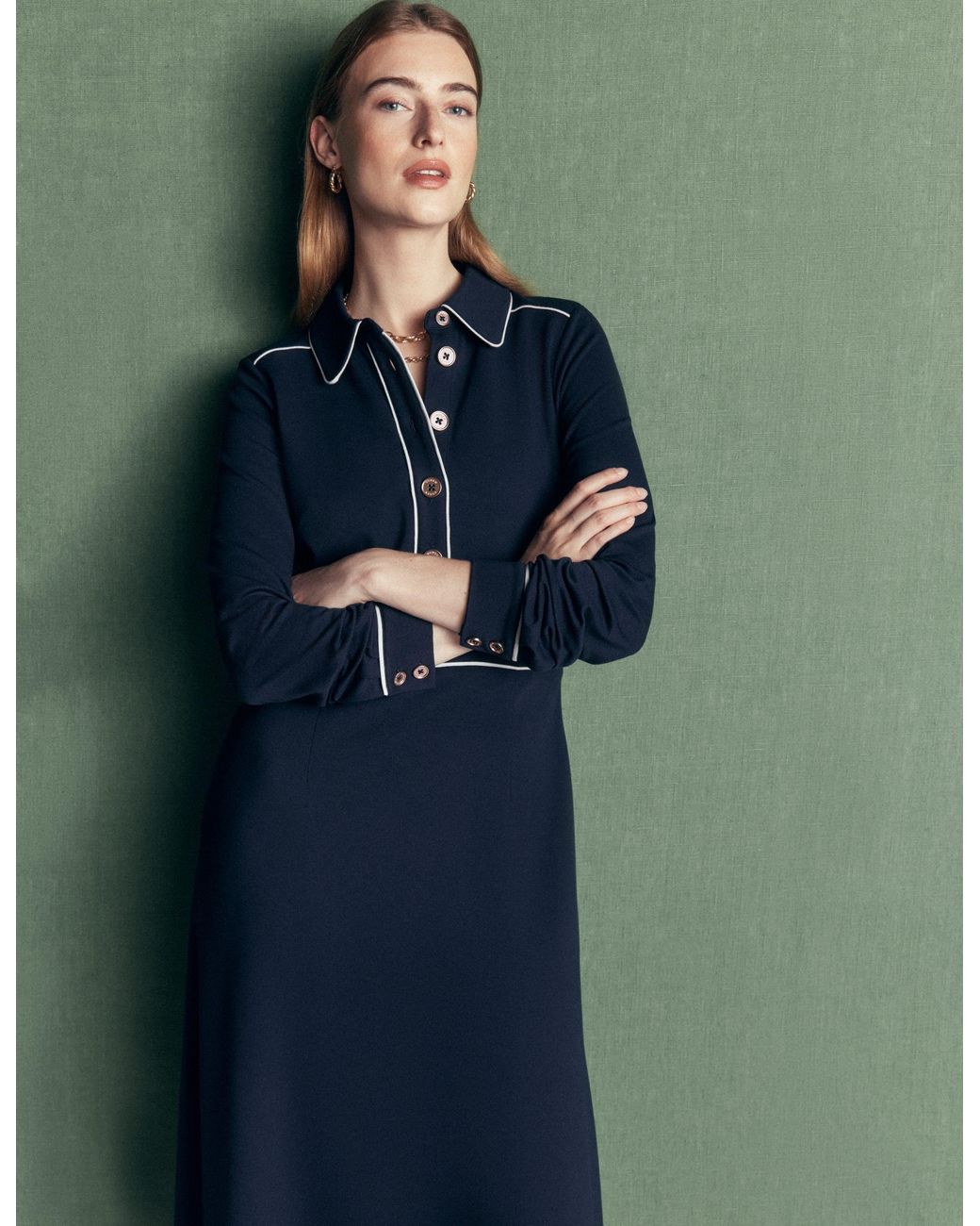 Boden Blue Etta Piping Detail Ponte Dress