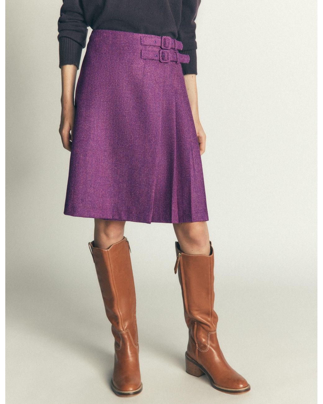 Boden Purple Vera Double Buckle Kilt