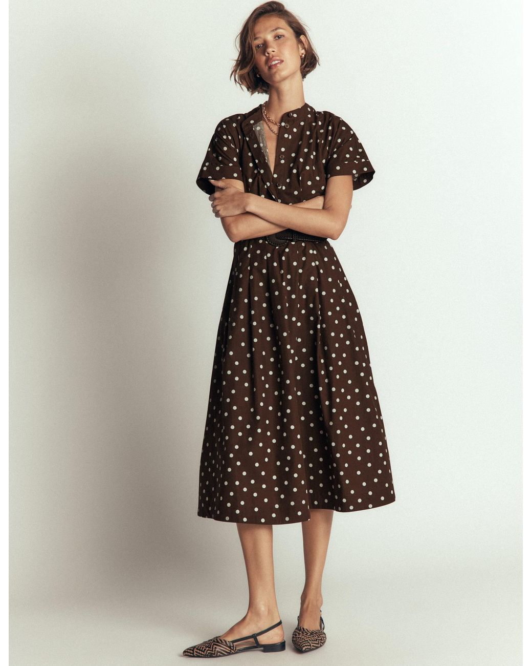 Boden Brown Grown On Sleeve Midi Dress