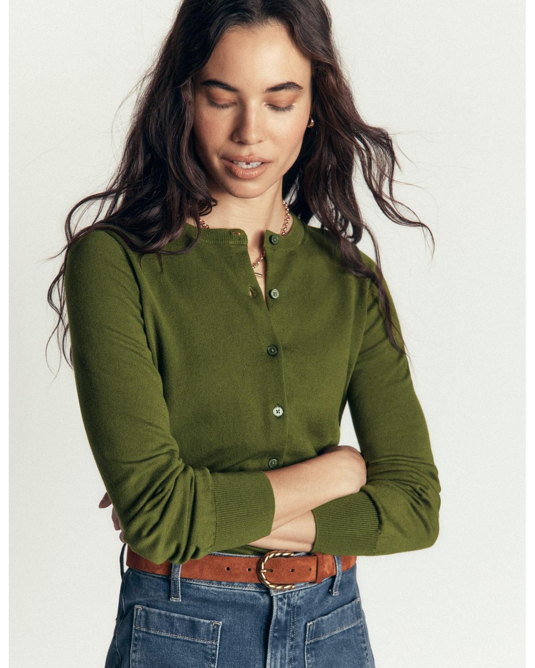 Boden Green Camilla Cotton Crew Cardigan