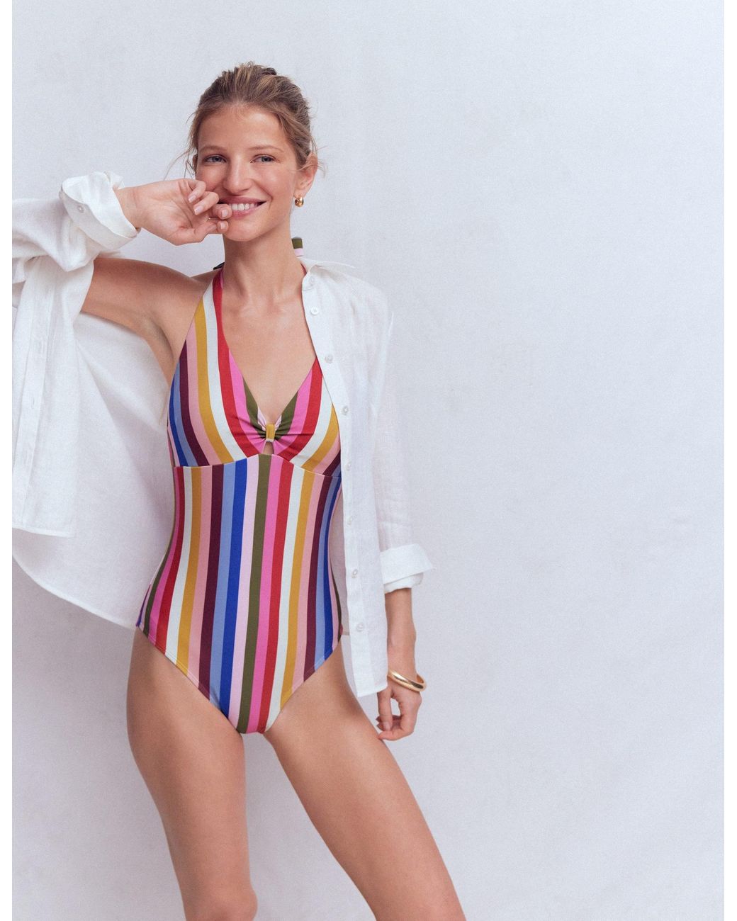 Boden Orange Bow Halter Swimsuit