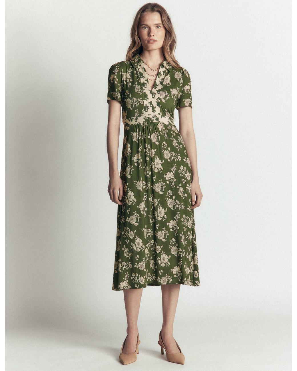 Boden Green Heidi Jersey Midi Tea Dress