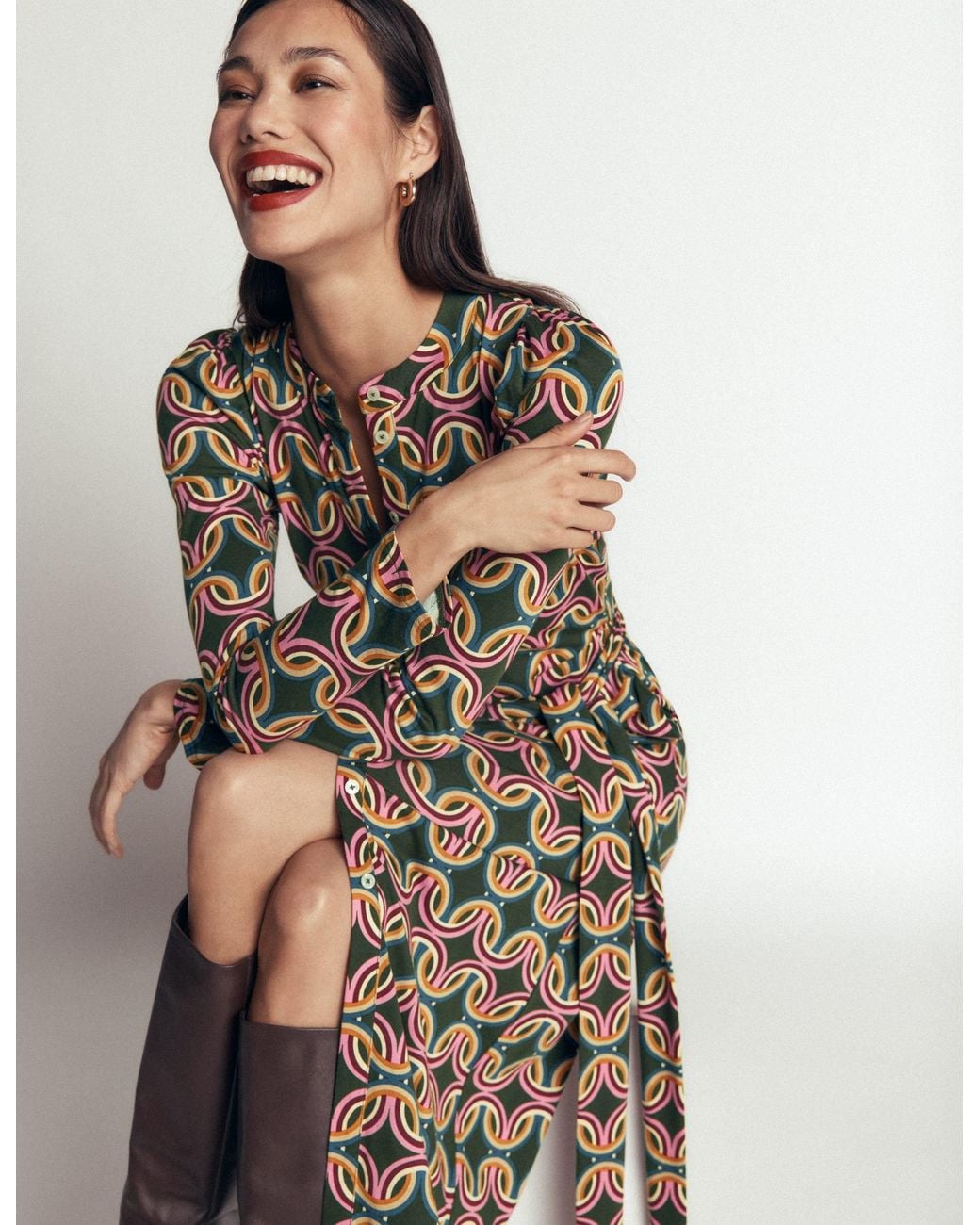 Boden Brown Honor Column Jersey Midi Dress