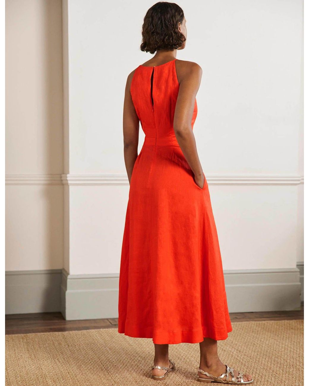 slim fit dress slacks Rosa Halter Linen Midi Dress-Burnt Orange
