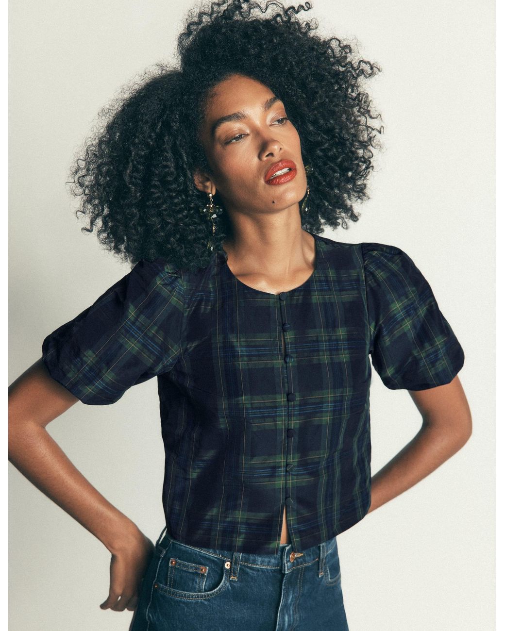 Boden Black Puff Sleeve Taffeta Top