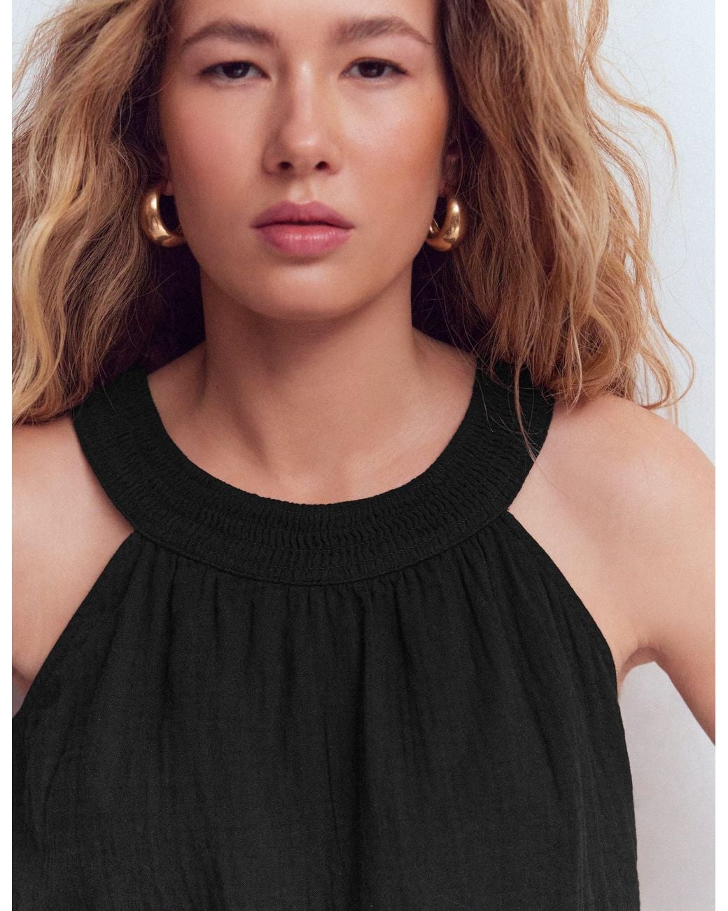 Boden Blue Ruffle Double Cloth Top