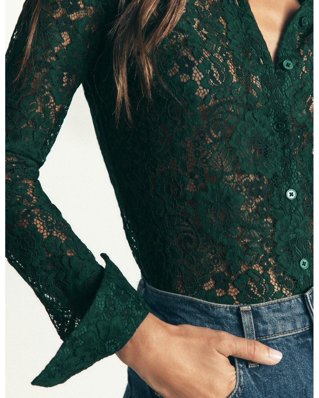 Boden Green Jersey Lace Shirt