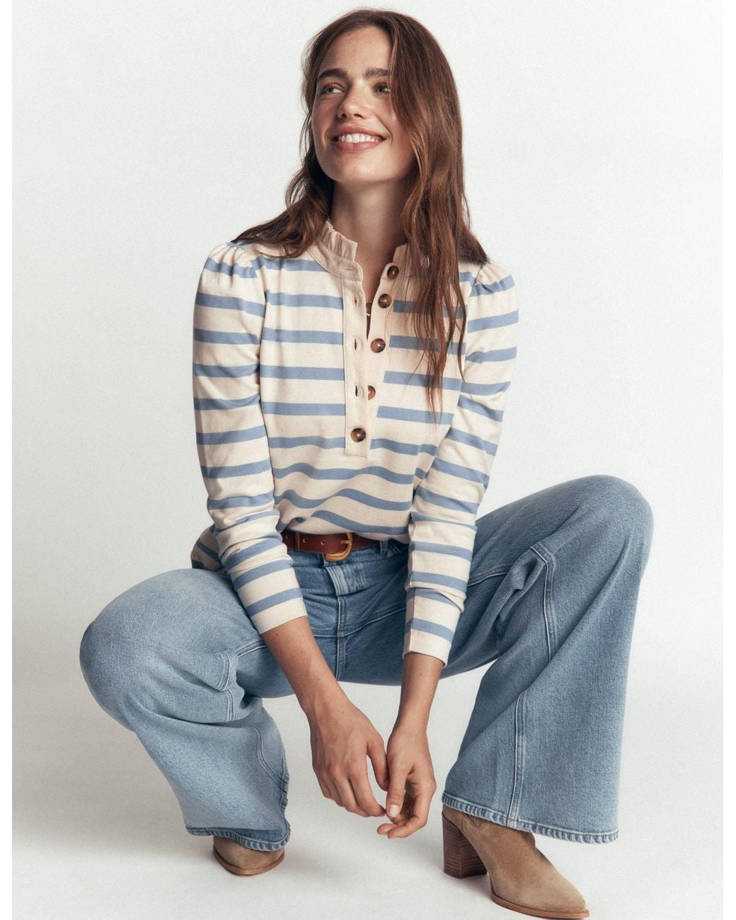 Boden White Ruffle Collar Mariner