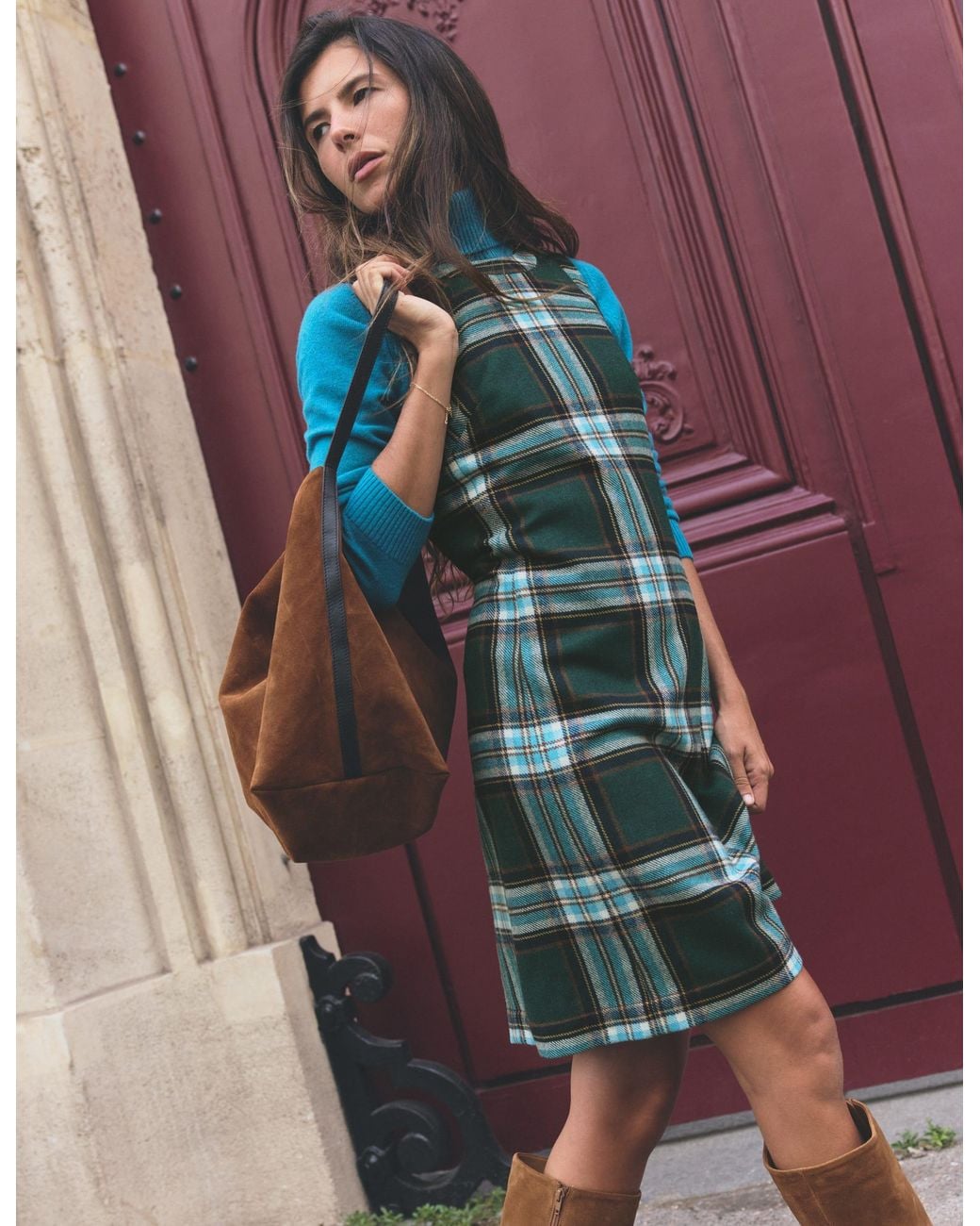 Boden Green Lou Wool Check Shift Dress