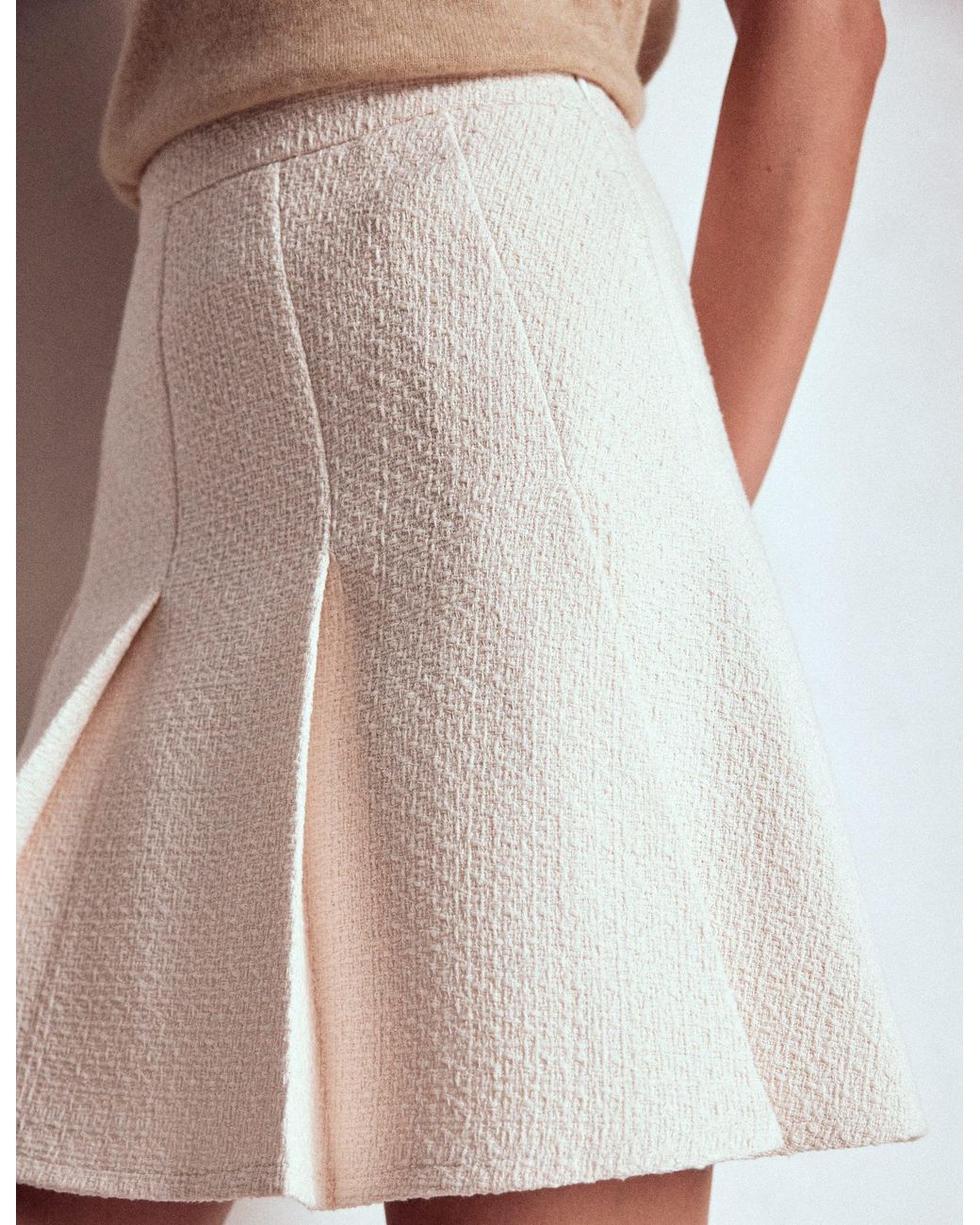 Boden White Flippy Textured Skirt