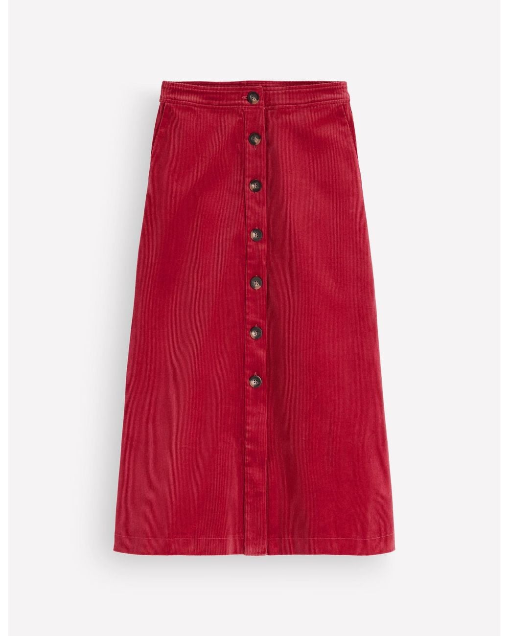 Boden Red Val Button Cord Midi Skirt