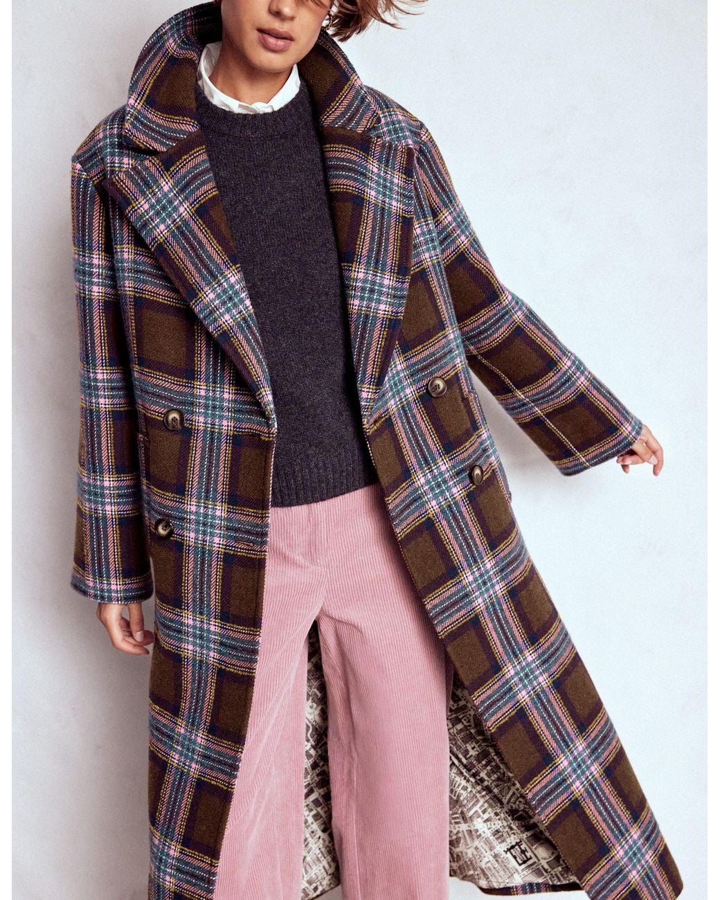 Boden Multicolor Cocoon Wool Coat- And Check