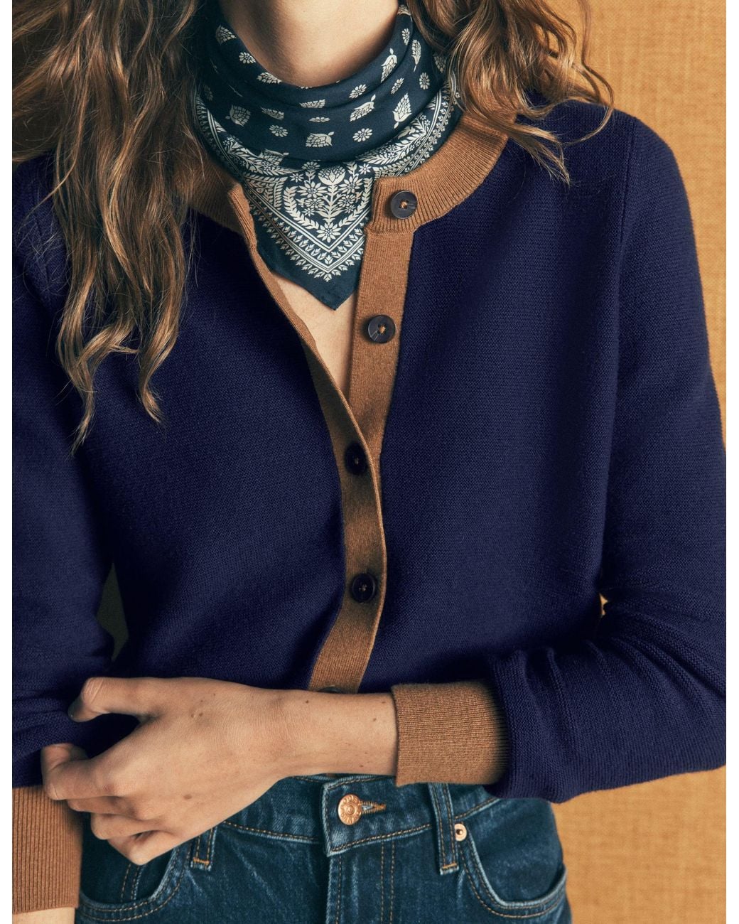 Boden Blue Grace Colour Block Cardigan