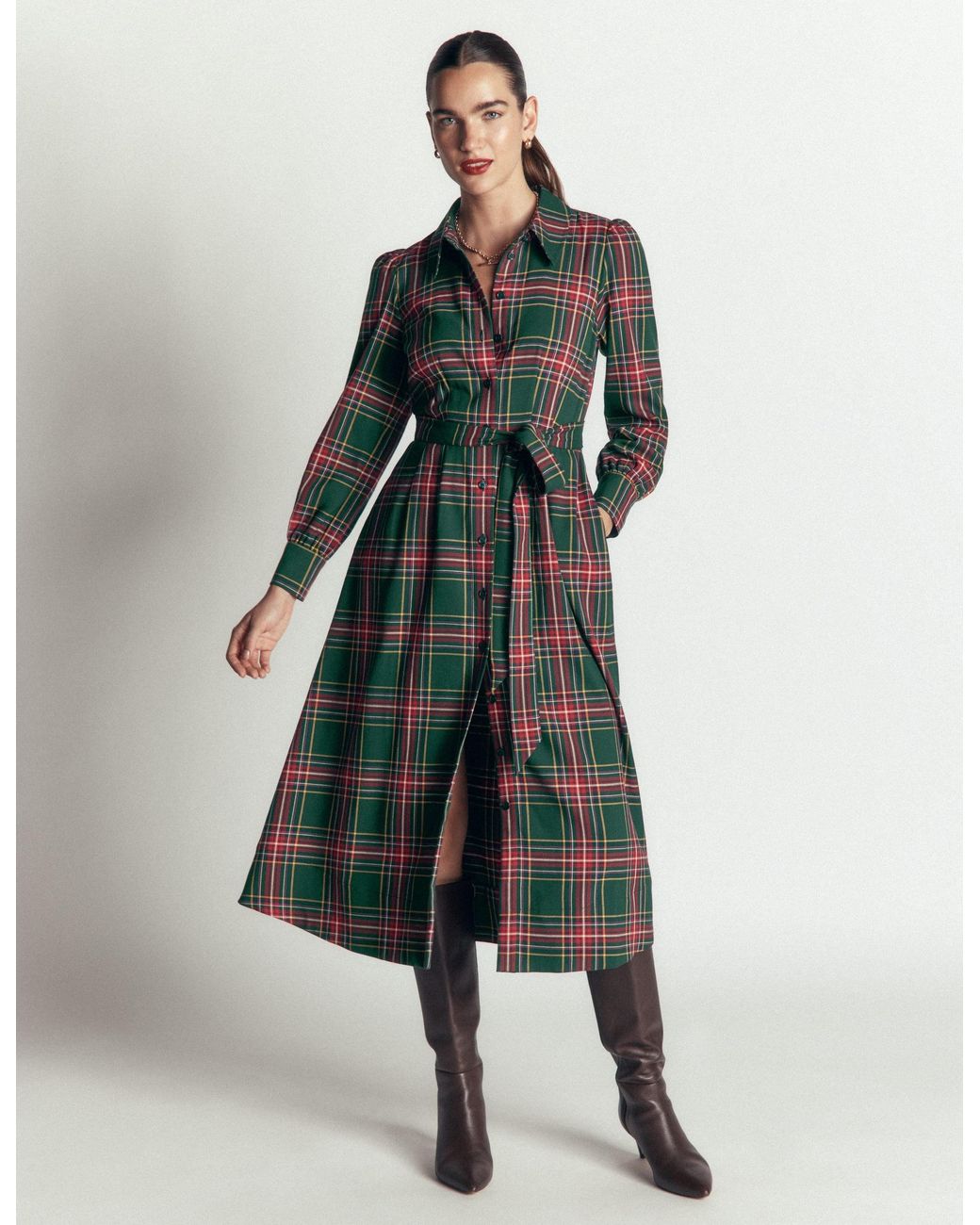 Boden Red Maeve Check Midi Shirt Dress