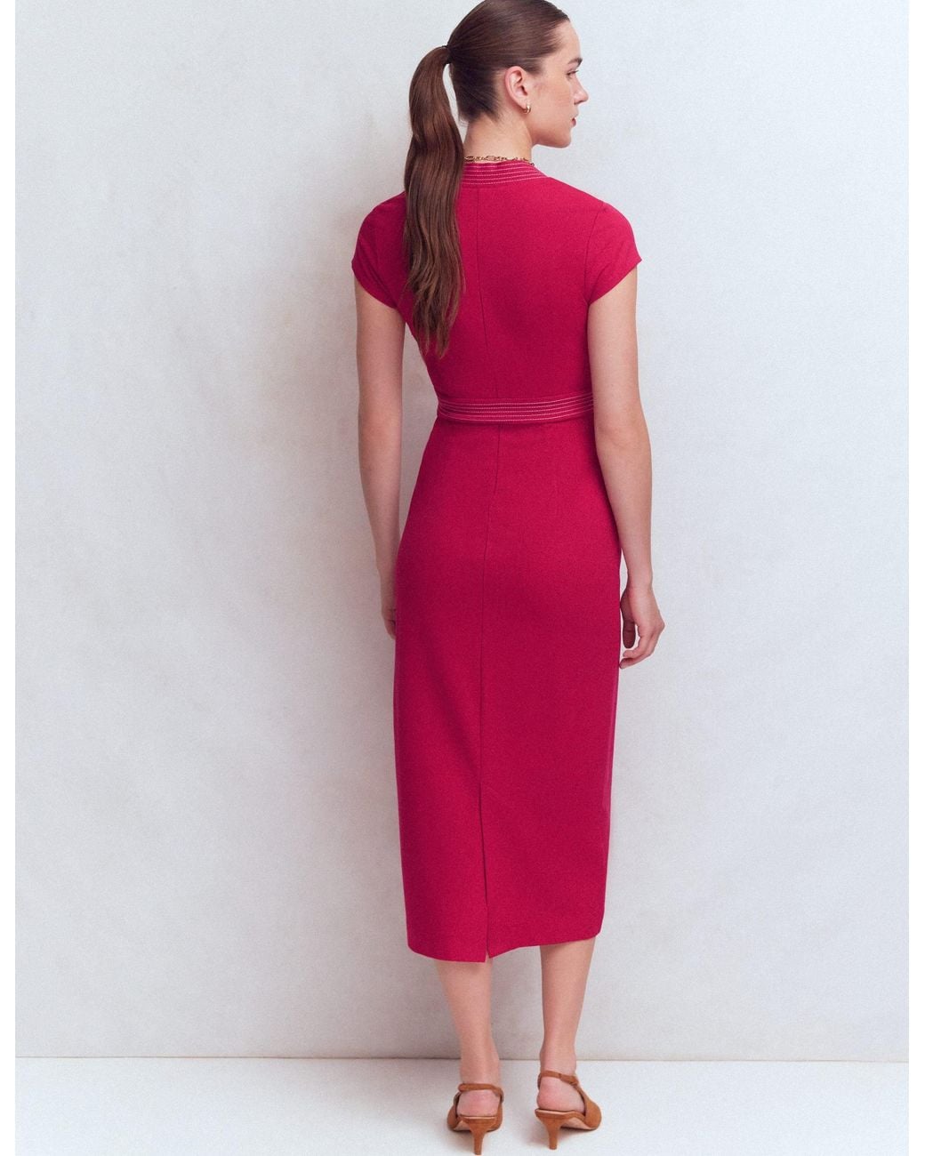Boden Red Topstitch V-Neck Ponte Dress