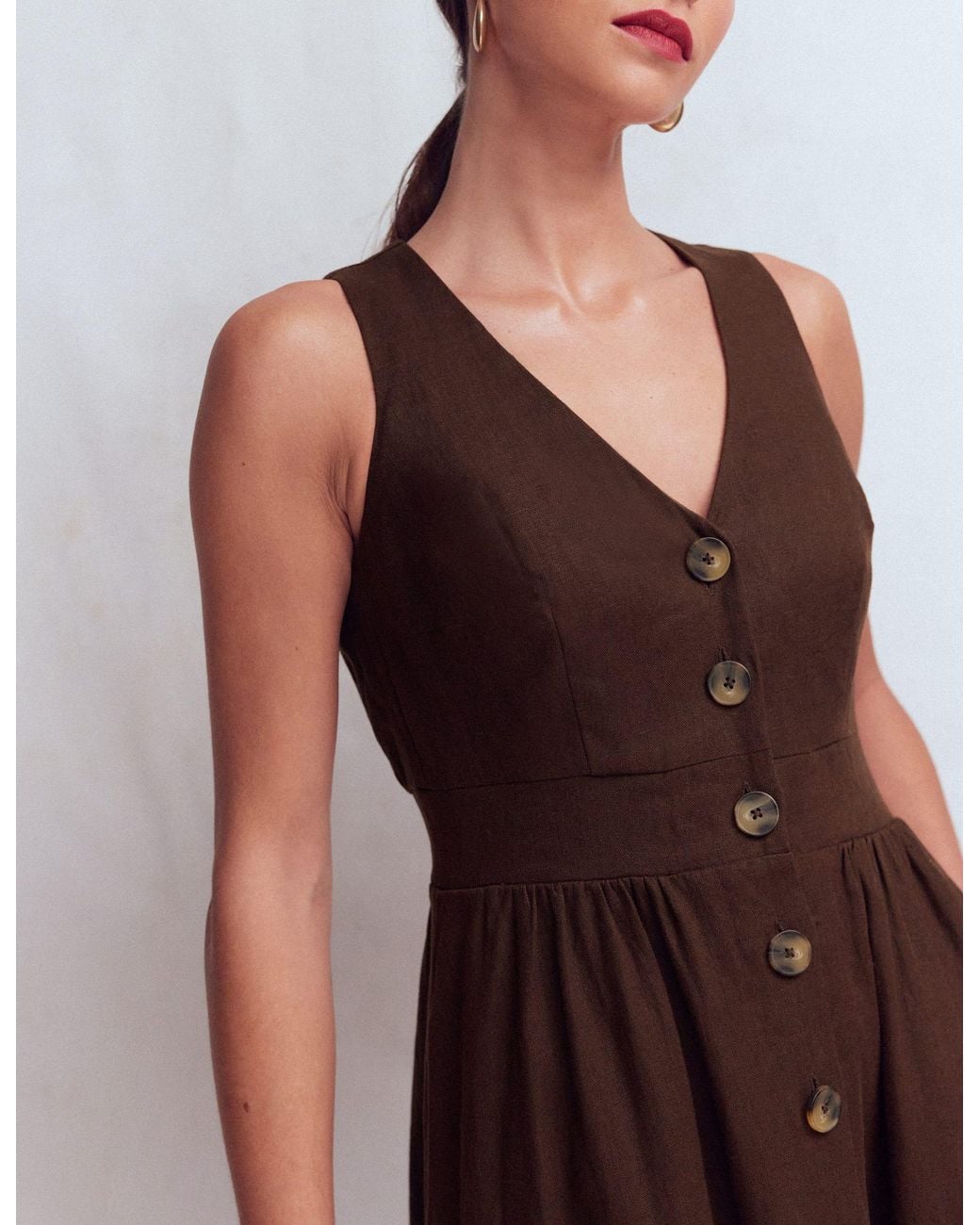 Boden Brown Catherine Button Linen Dress