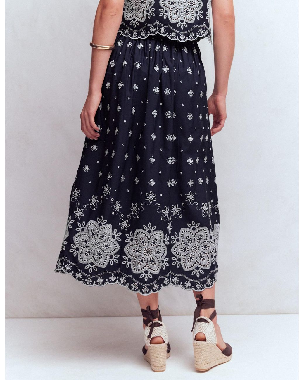 Boden Blue Verity Broderie Poplin Skirt