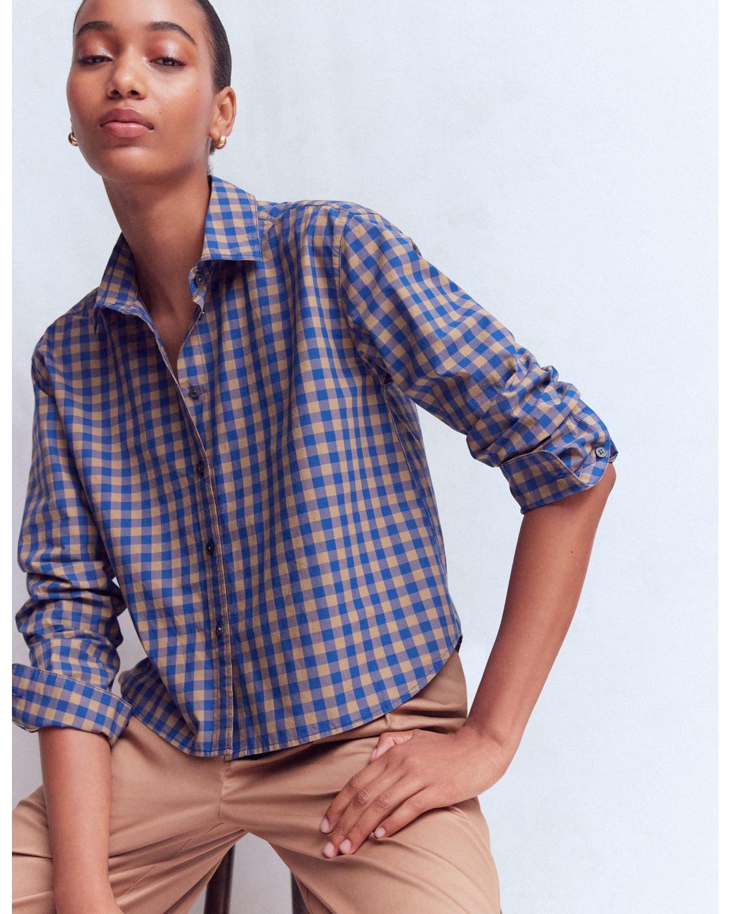 Boden Blue Sienna Cropped Cotton Shirt