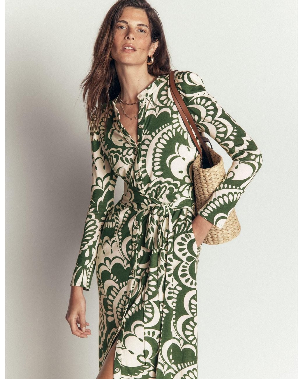 Boden Green Honor Column Jersey Midi Dress