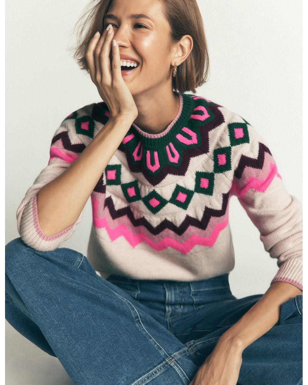 Boden Natural Mae Fair Isle Knitted Jumper