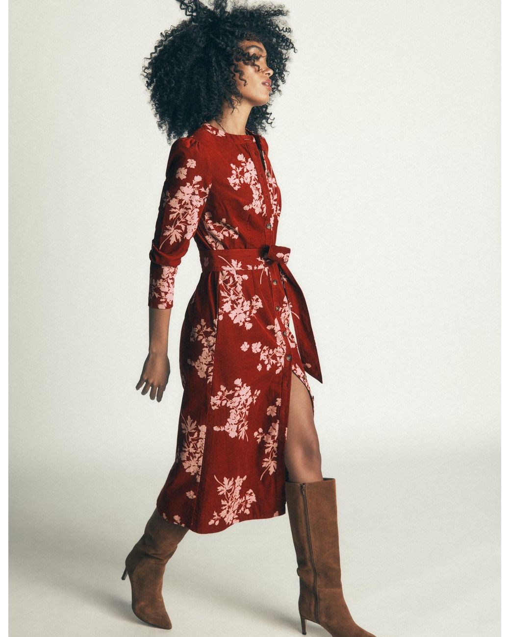 Boden Red Louise Cord Midi Shirt Dress