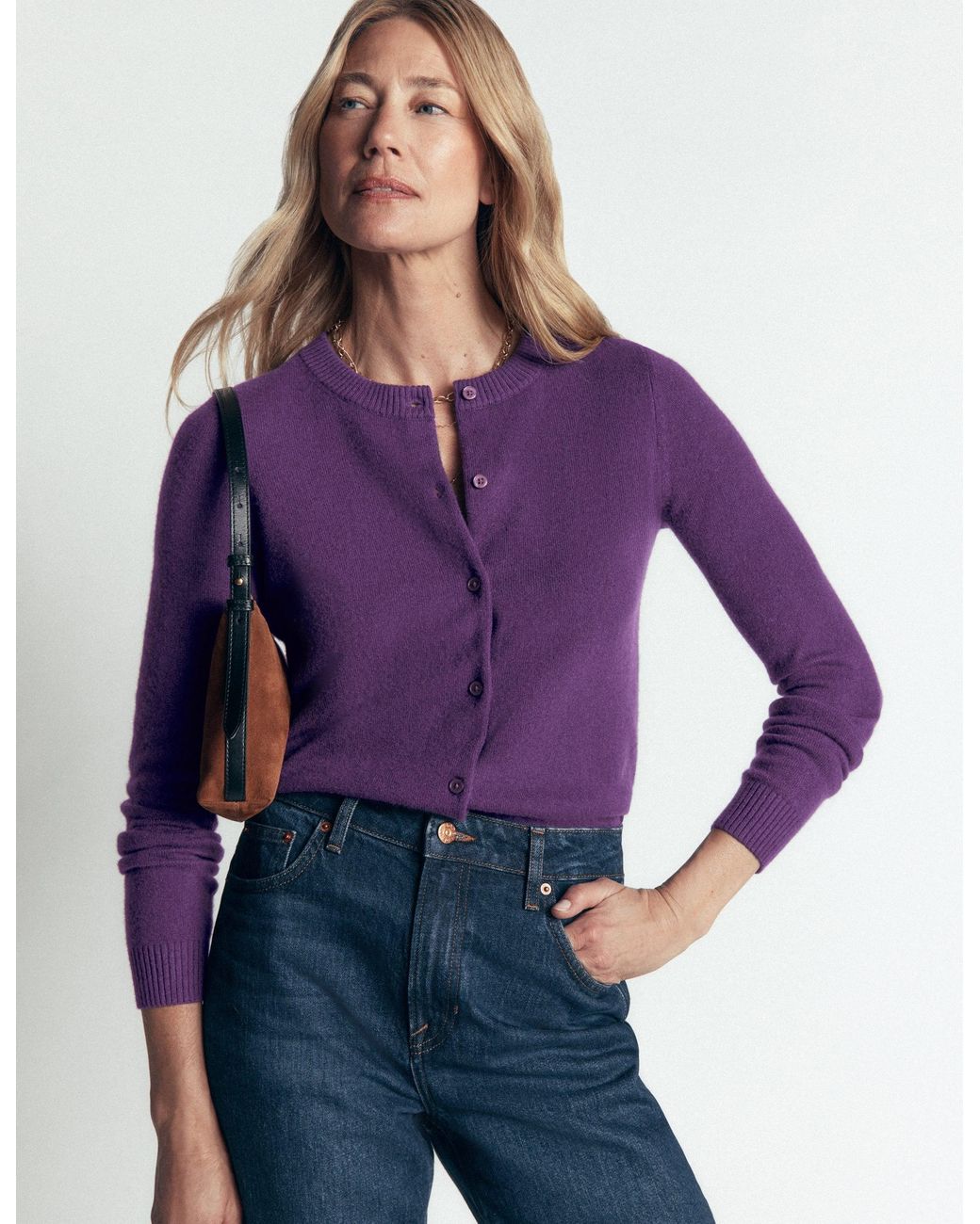Boden Purple Elsie Cashmere Crew Cardigan